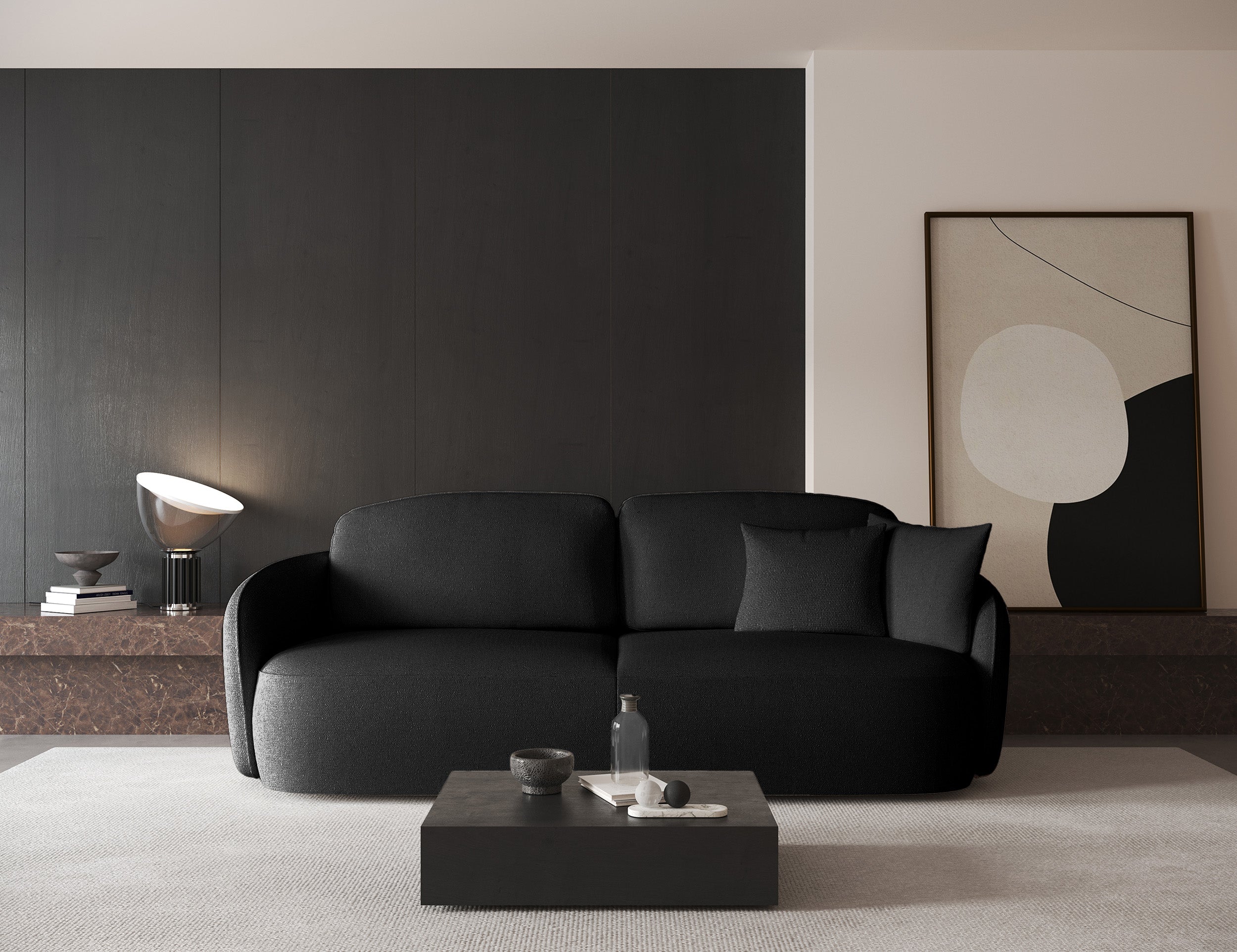 Schwarzes, dreisitziges Schlafsofa Savoy mit Stauraum, hydrophobes Chenille