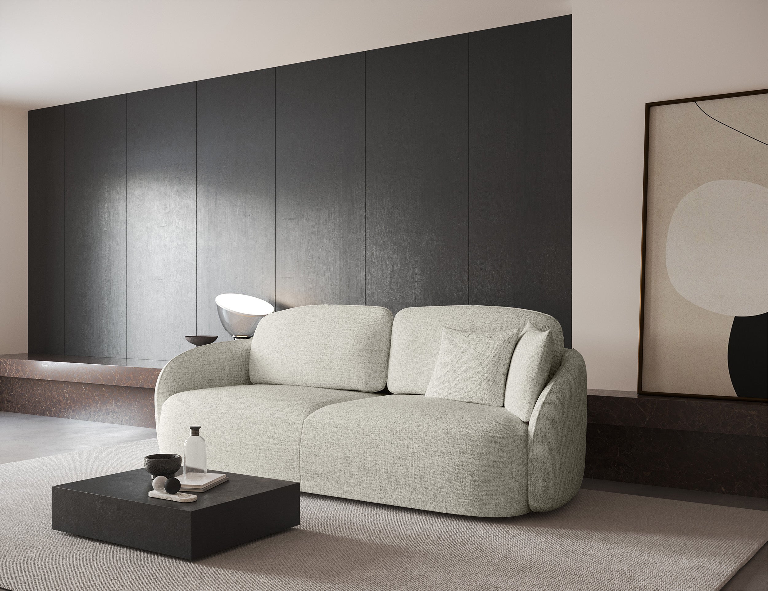 Dreisitziges ausklappbares Sofa Savoy mit Stauraum, cremefarbene Flechtung