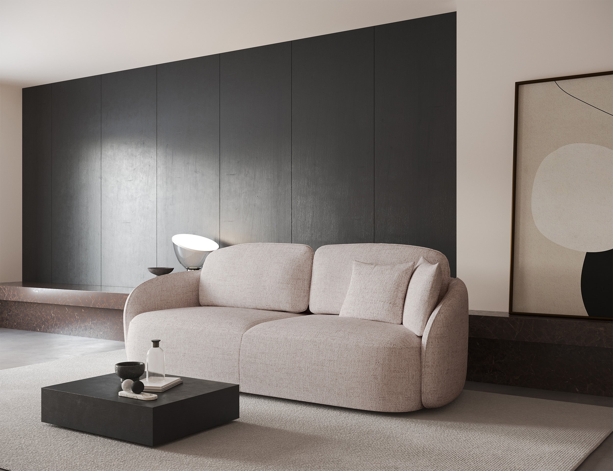 Dreisitziges Schlafsofa Savoy mit Stauraum, hellbeige, Geflecht