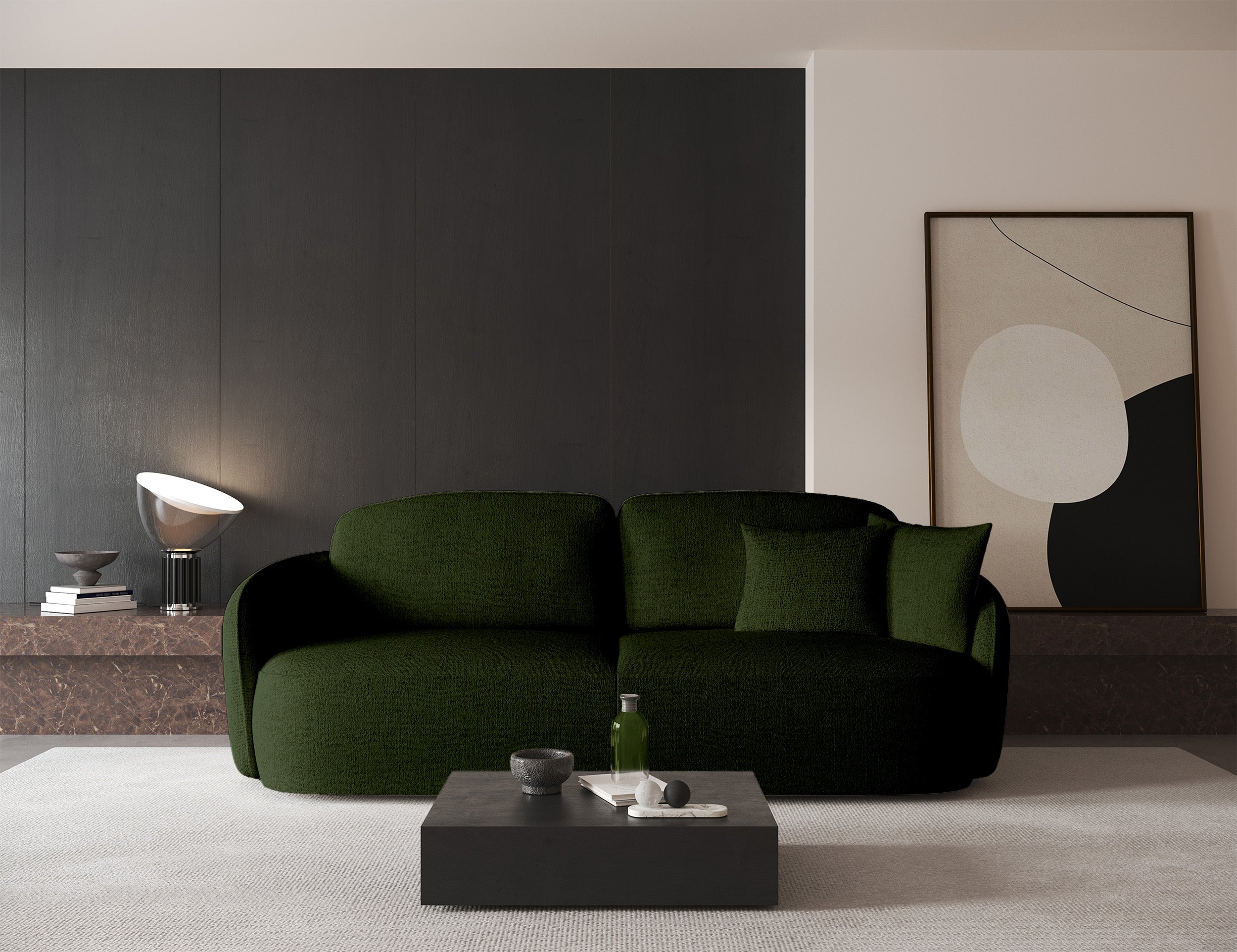 Dreisitziges ausklappbares Sofa Savoy mit Stauraum, olivgrünes Geflecht