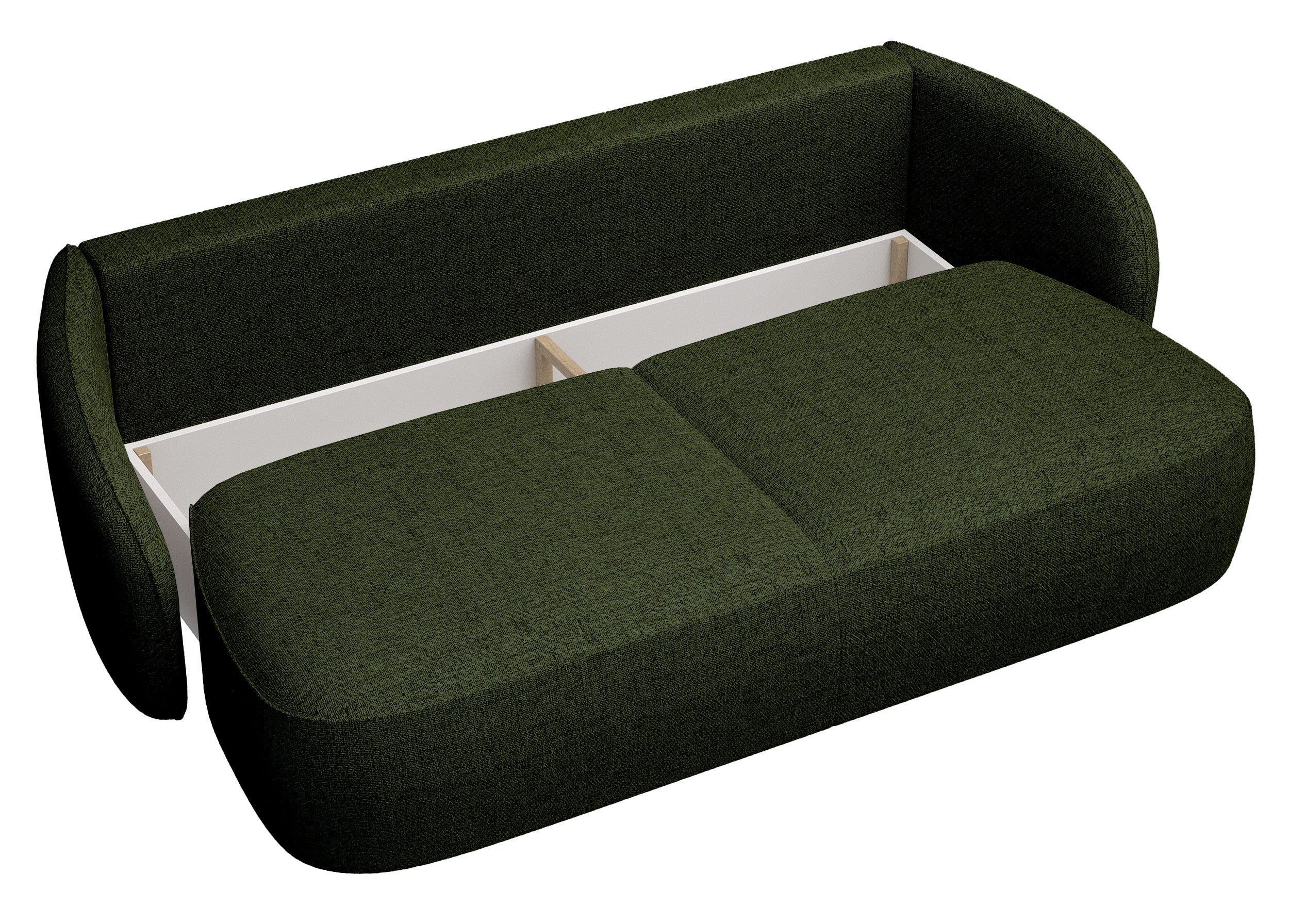 Dreisitziges ausklappbares Sofa Savoy mit Stauraum, olivgrünes Geflecht