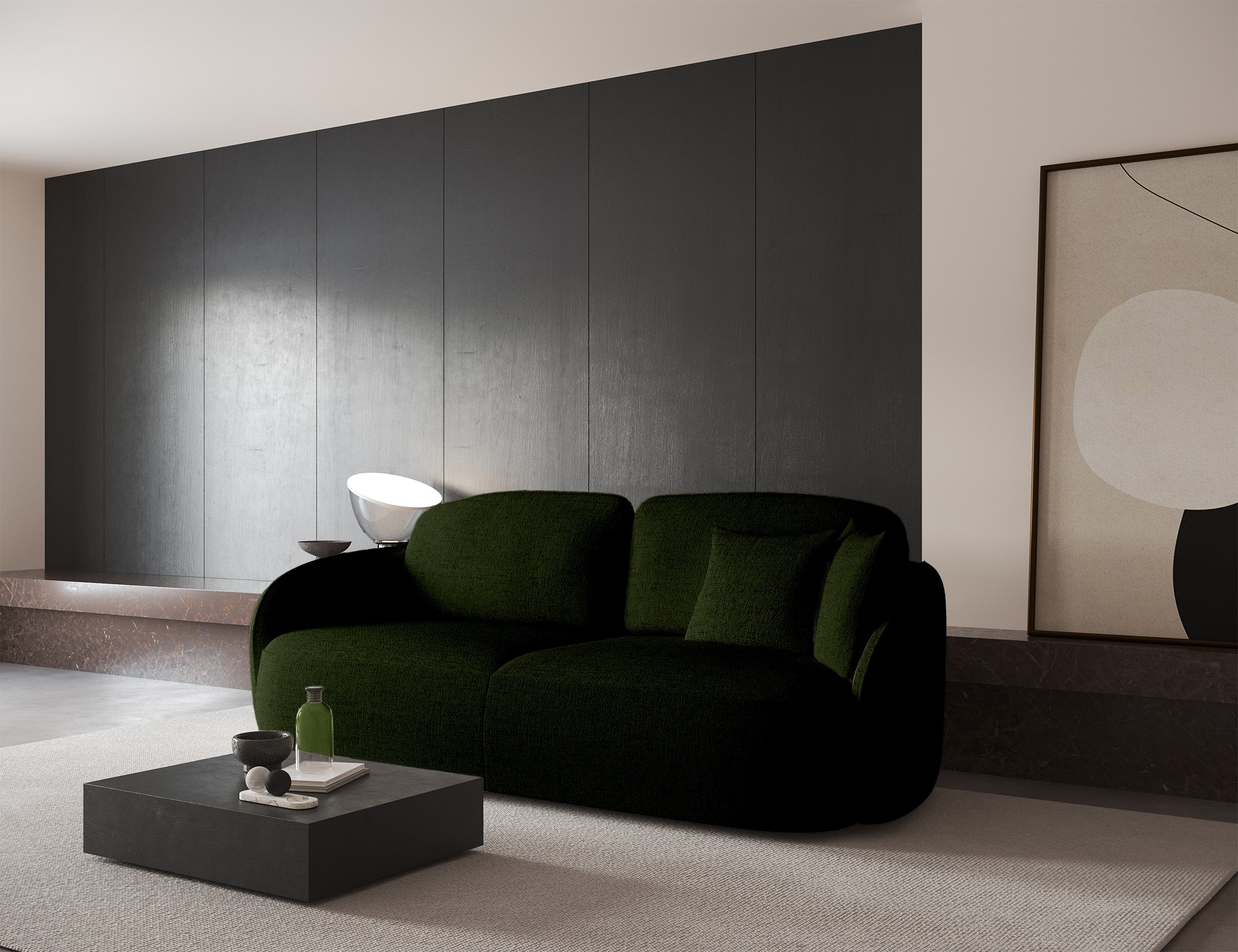 Dreisitziges ausklappbares Sofa Savoy mit Stauraum, olivgrünes Geflecht