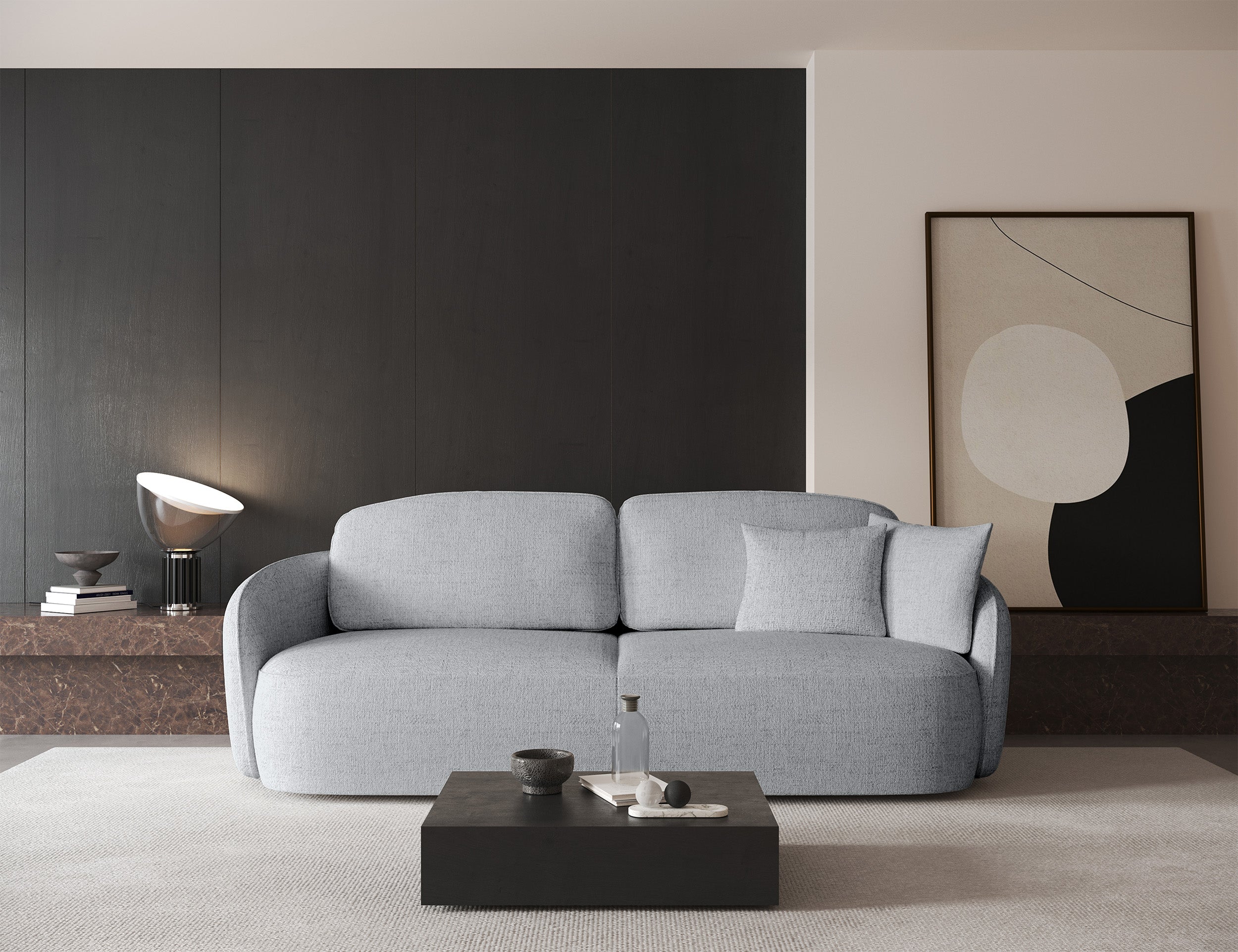Dreisitziges Schlafsofa Savoy mit Stauraum, hellgraues Geflecht
