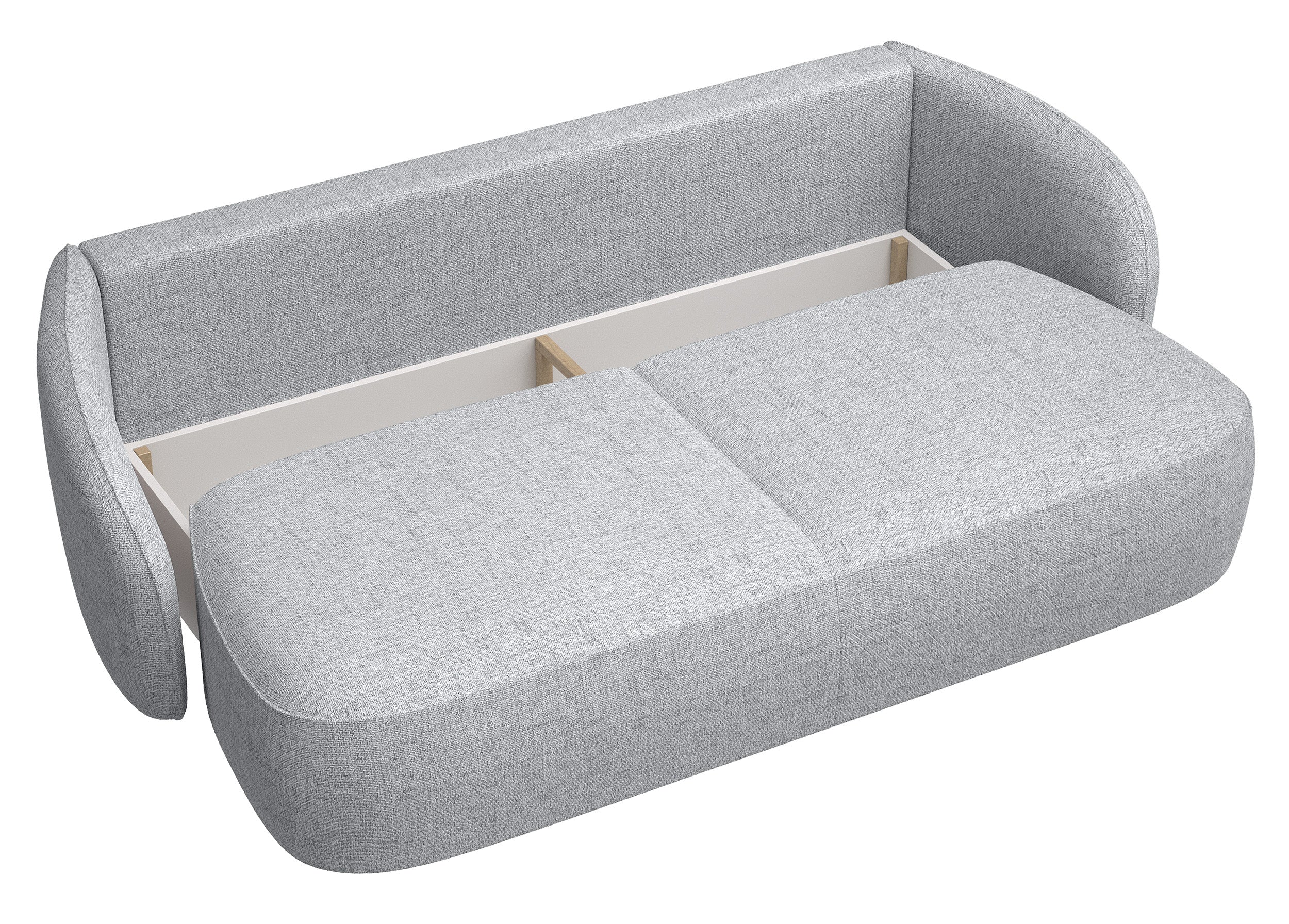 Dreisitziges Schlafsofa Savoy mit Stauraum, hellgraues Geflecht