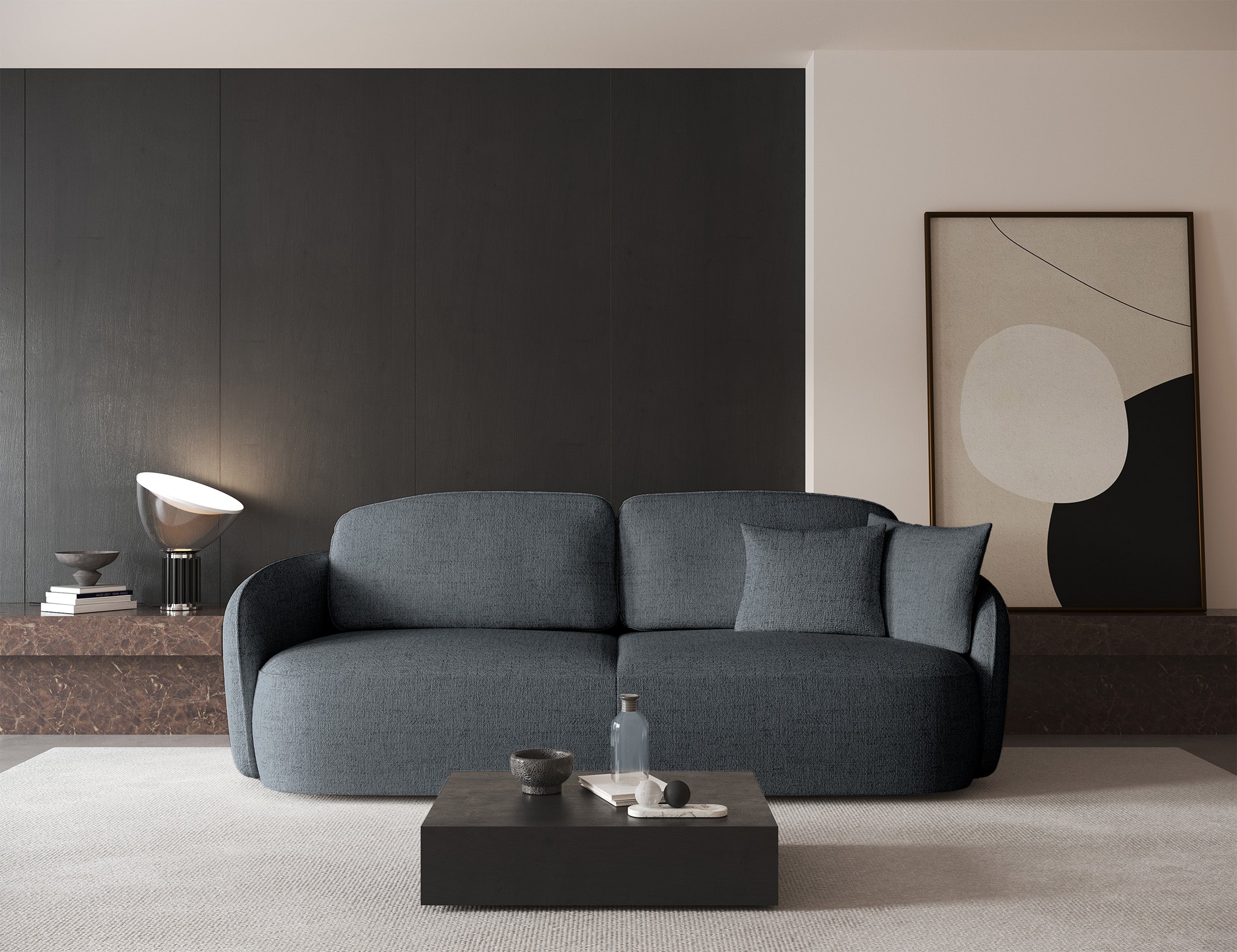 Dreisitziges ausklappbares Sofa Savoy mit Stauraum, dunkelgraues Geflecht