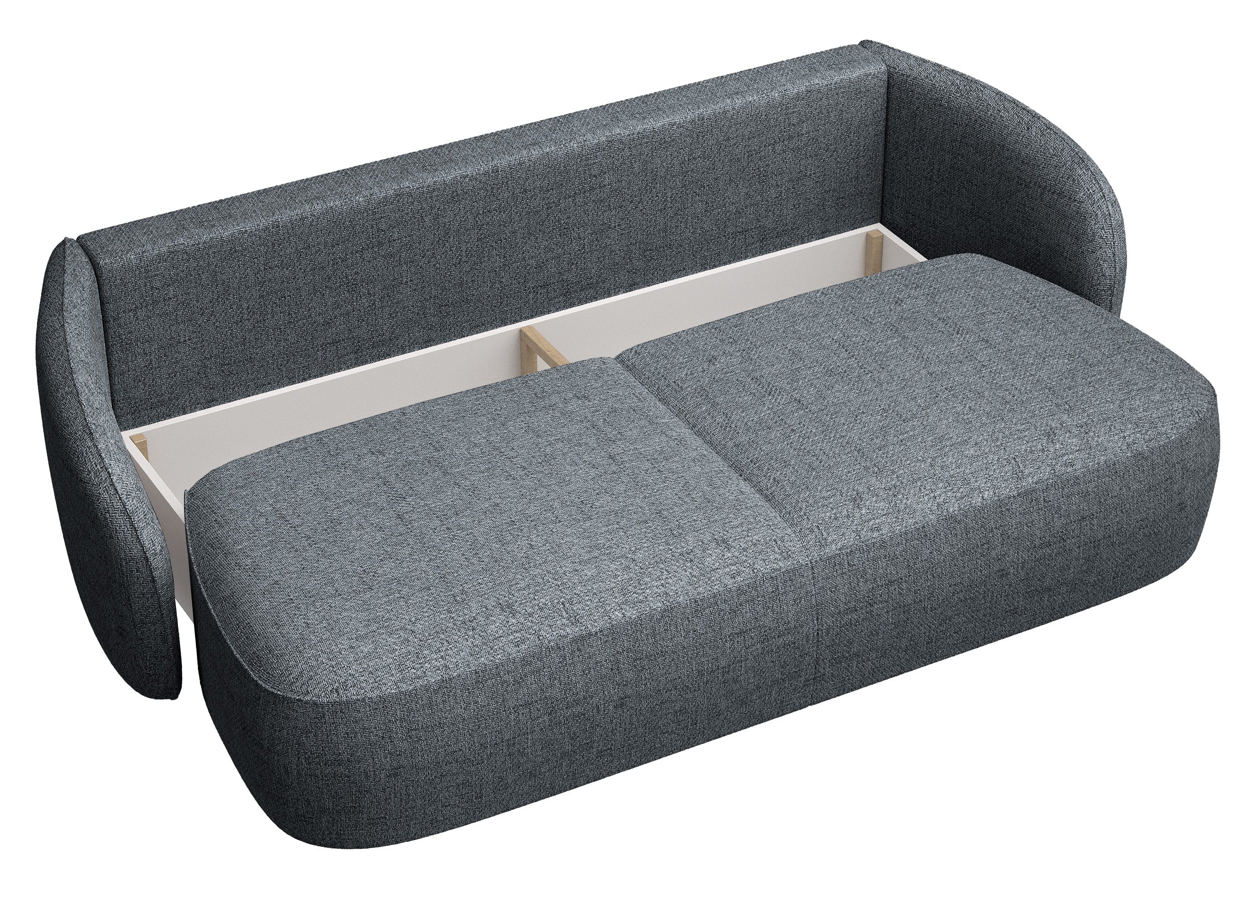 Dreisitziges ausklappbares Sofa Savoy mit Stauraum, dunkelgraues Geflecht