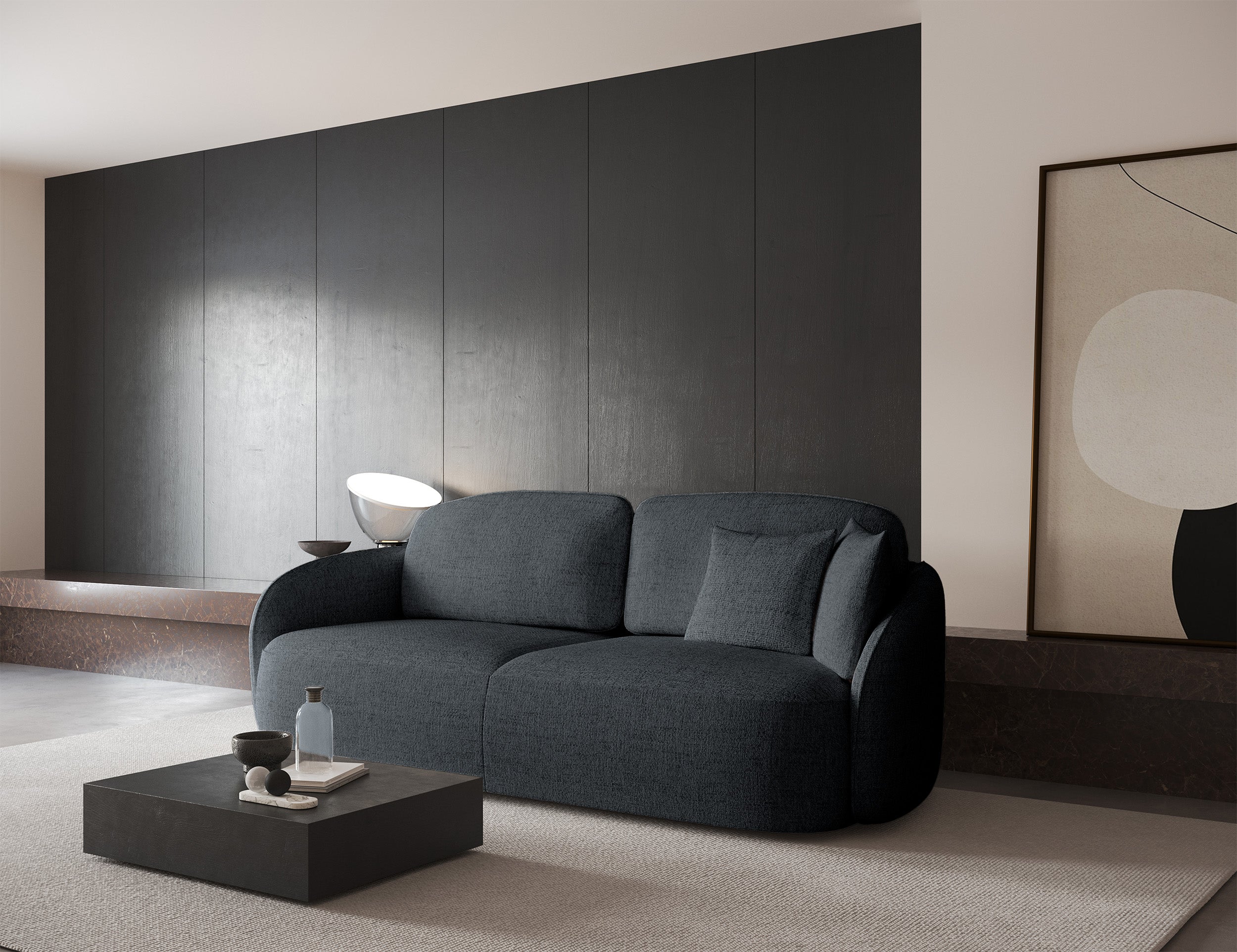 Dreisitziges ausklappbares Sofa Savoy mit Stauraum, dunkelgraues Geflecht