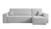 Ecksofa mit Schlaffunktion Scarlo, L-förmig, mit Stauraum, universell, hellgrauer Cordstoff