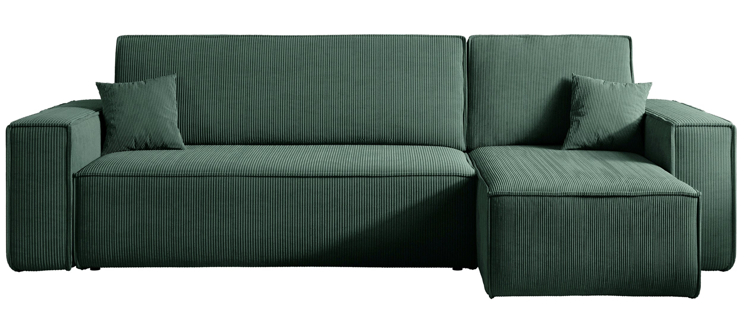 Ecksofa mit Schlaffunktion Scarlo, L-förmig, mit Stauraum, universell, dunkelgrüner Cordstoff