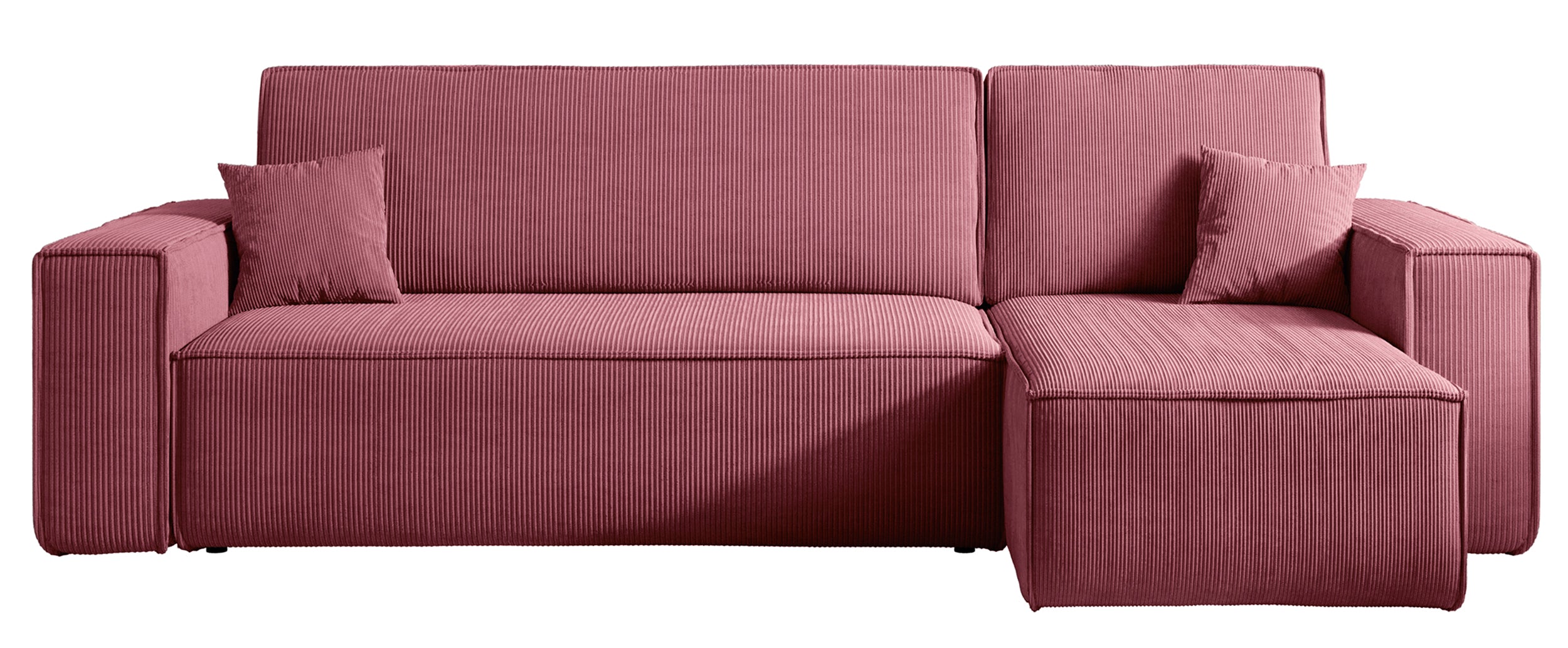 Ecksofa mit Schlaffunktion Scarlo, L-förmig, mit Stauraum, universell, dunkelrosa Cordstoff