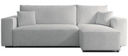 Ecksofa mit Schlafunktion Scarlo, L-förmig, universell, mit Stauraum, hellgrauer Bouclé-Stoff
