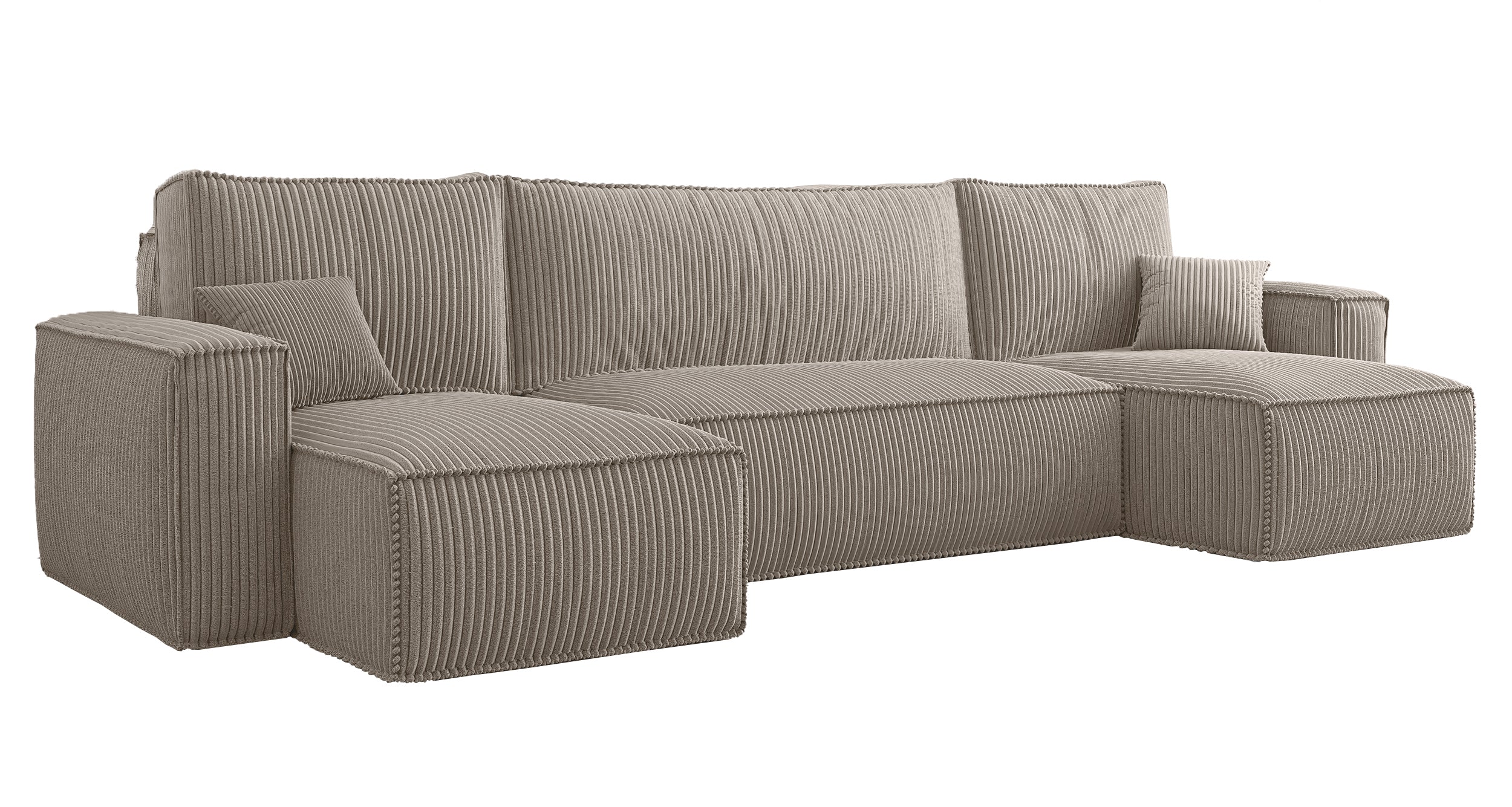 U-förmiges Ecksofa Scarlo mit Schlaffunktion, universellem Stauraum, beige Cordstoff