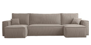U-förmiges Ecksofa Scarlo mit Schlaffunktion, universellem Stauraum, beige Cordstoff