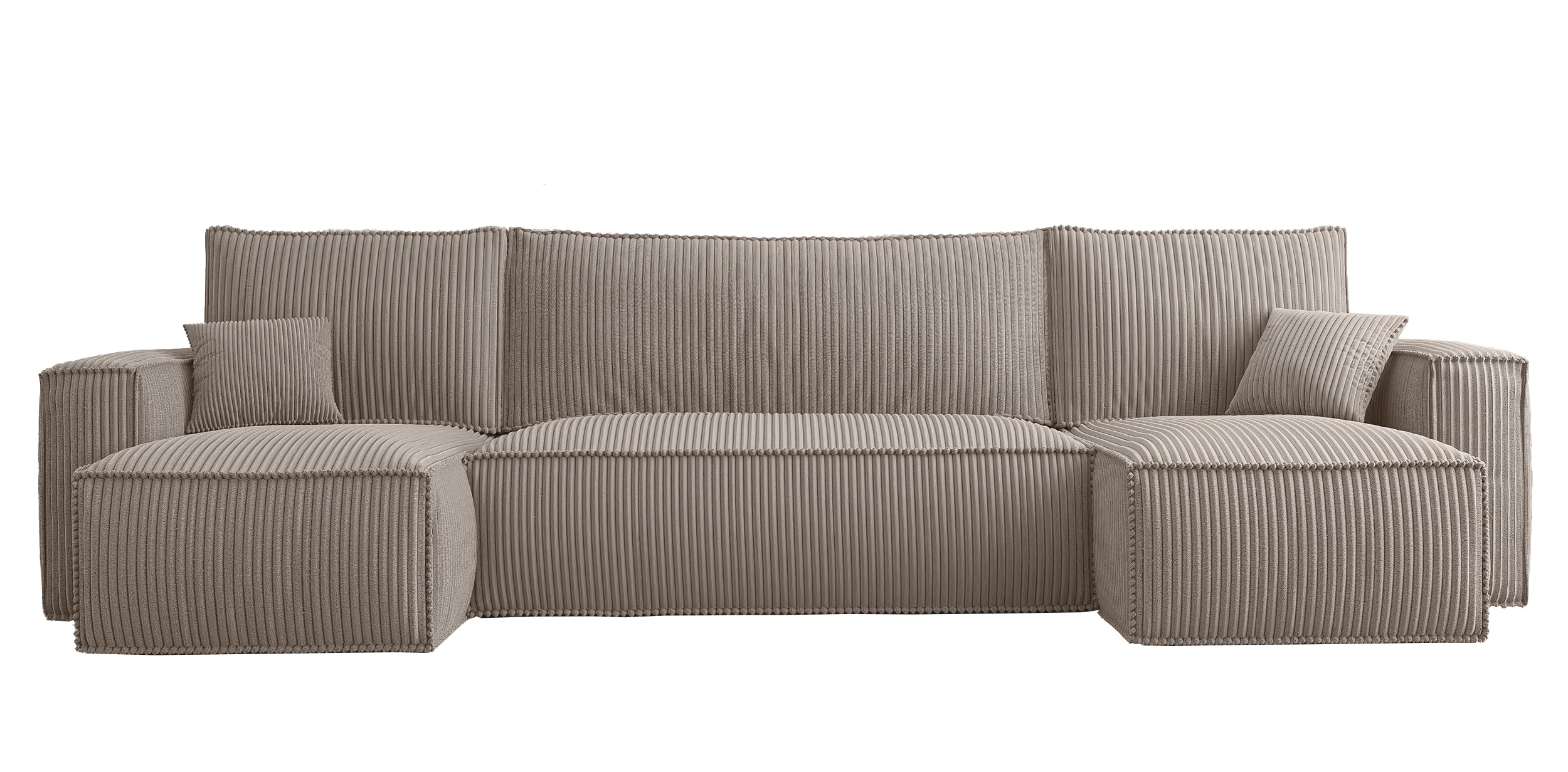 U-förmiges Ecksofa Scarlo mit Schlaffunktion, universellem Stauraum, beige Cordstoff