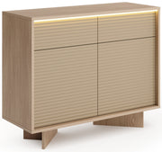 Zweittürige Kommode Semi mit zwei Schubladen und LED-Beleuchtung, 104 cm, Bolivar Natur/Cappuccino