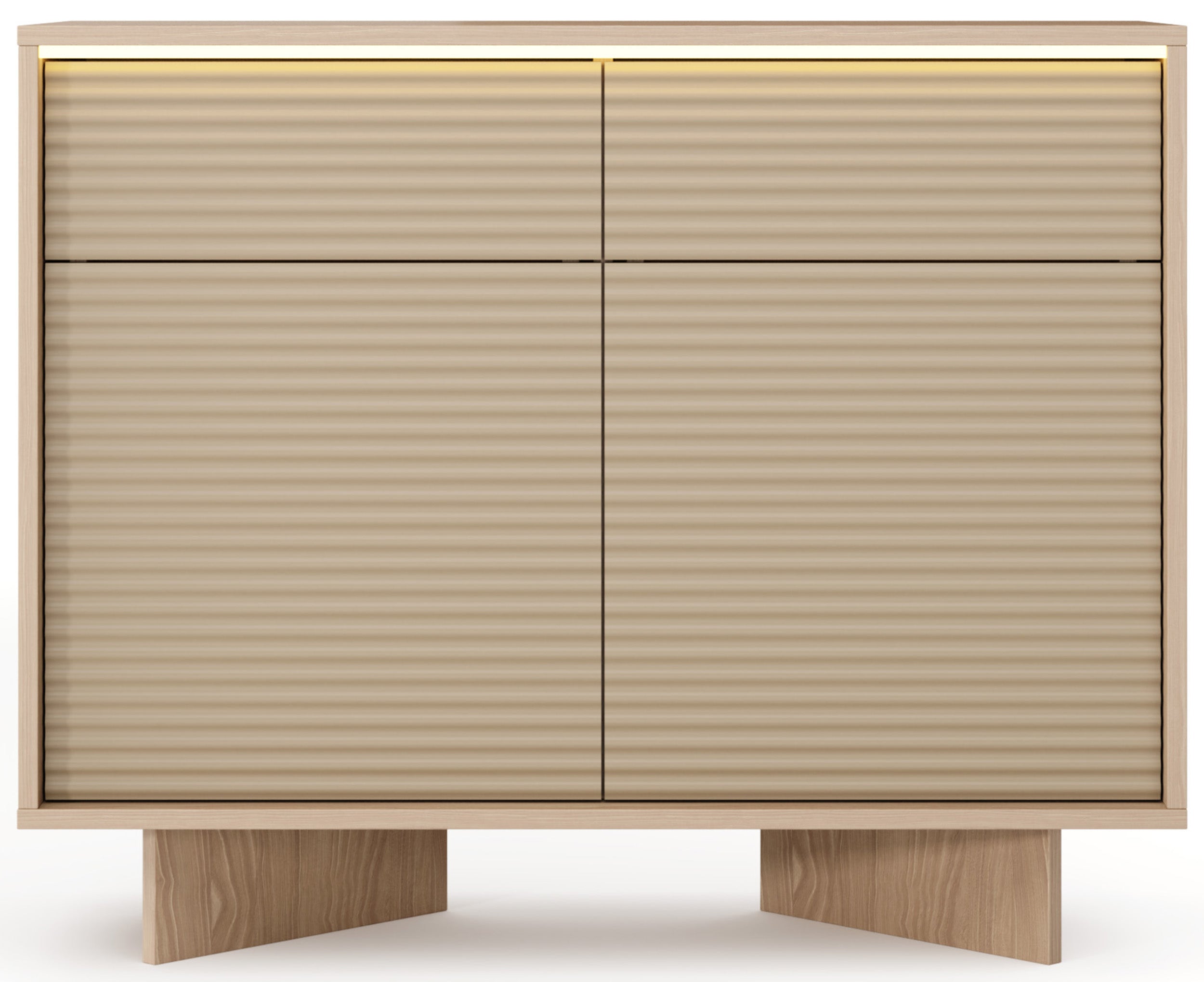Zweittürige Kommode Semi mit zwei Schubladen und LED-Beleuchtung, 104 cm, Bolivar Natur/Cappuccino