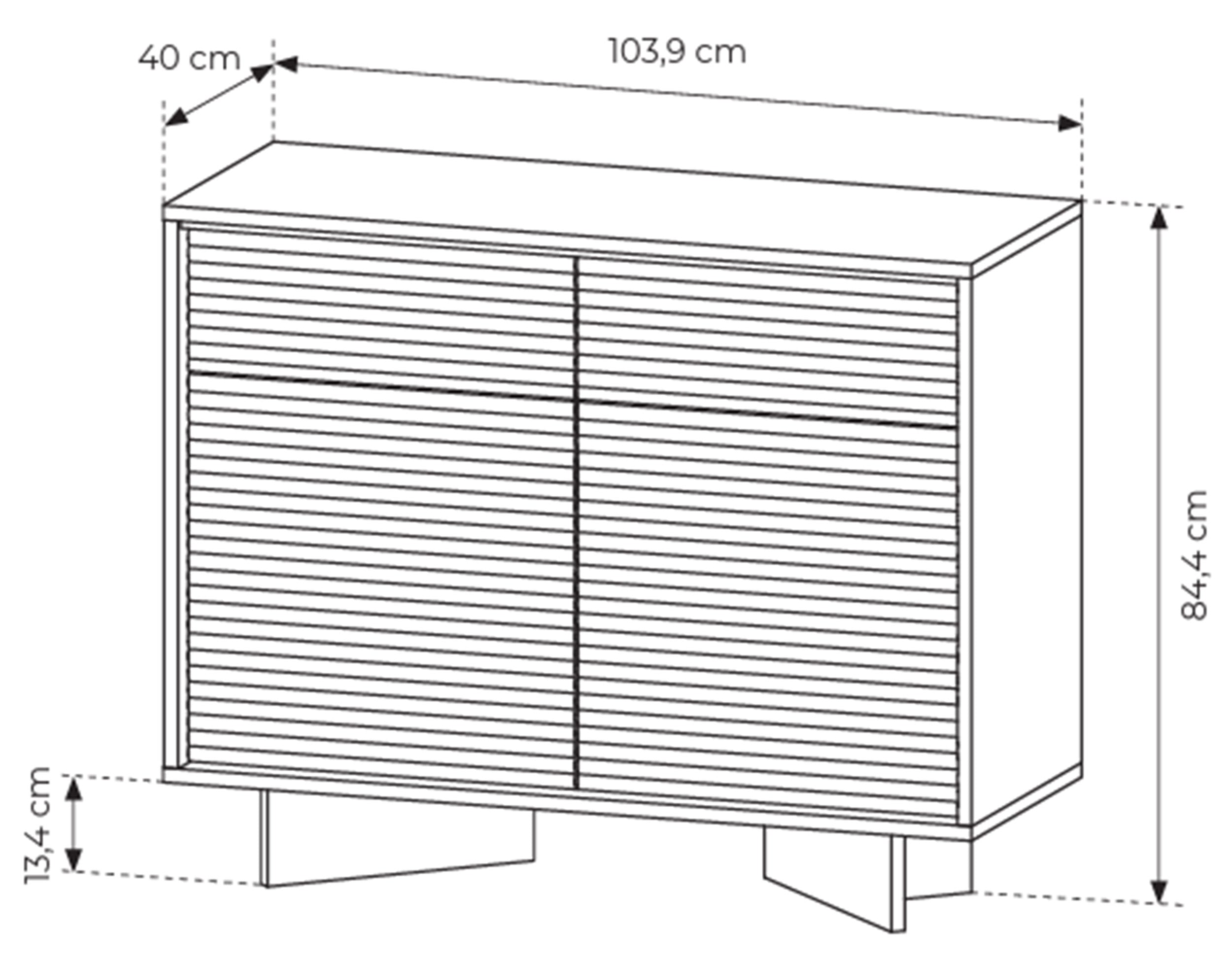 Zweittürige Kommode Semi mit zwei Schubladen und LED-Beleuchtung, 104 cm, Bolivar Natur/Cappuccino