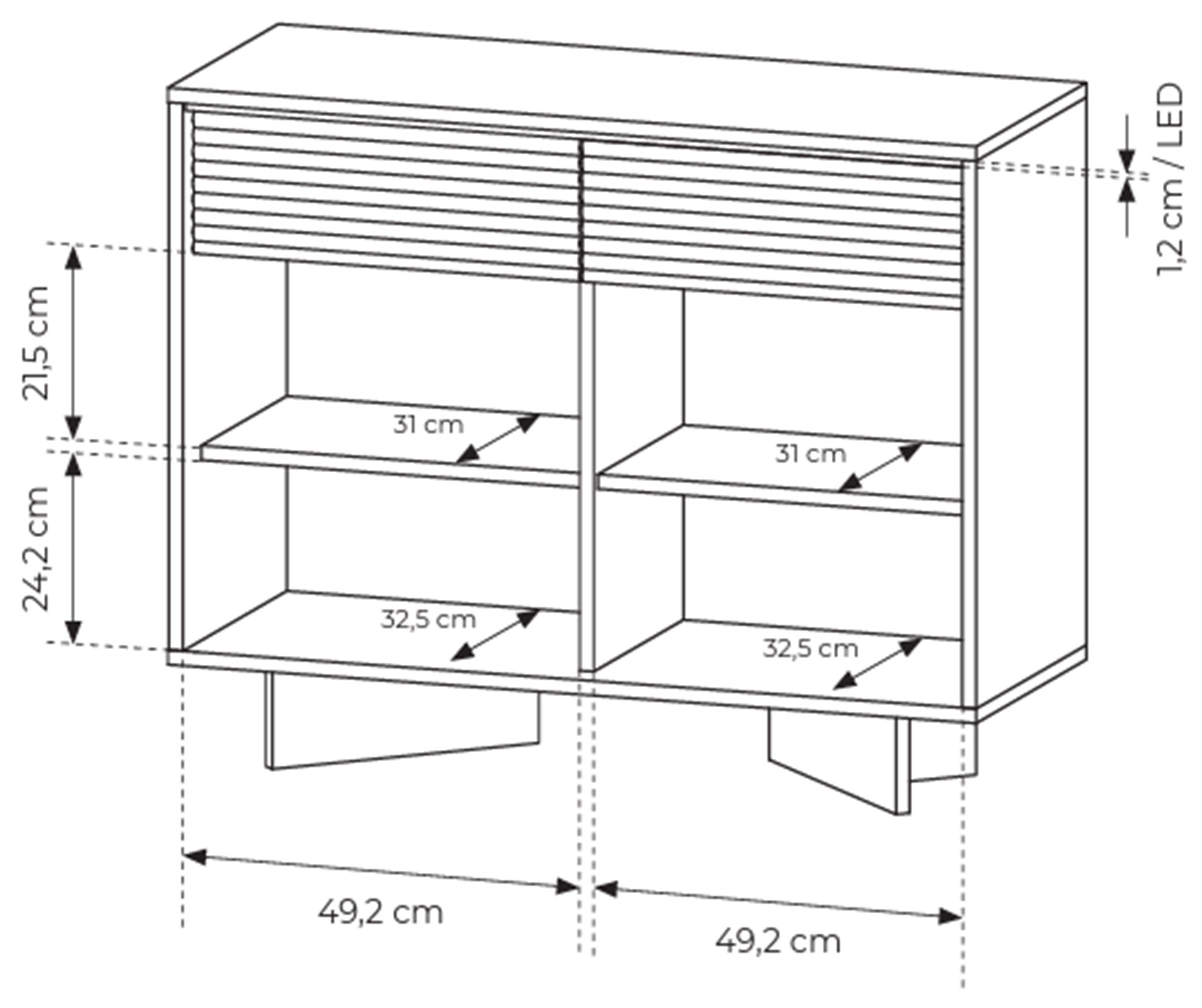 Zweittürige Kommode Semi mit zwei Schubladen und LED-Beleuchtung, 104 cm, Bolivar Natur/Cappuccino
