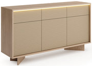 Drehtürenschrank Semi mit drei Schubladen und LED-Beleuchtung, 154 cm, Bolivar Natur/Cappuccino