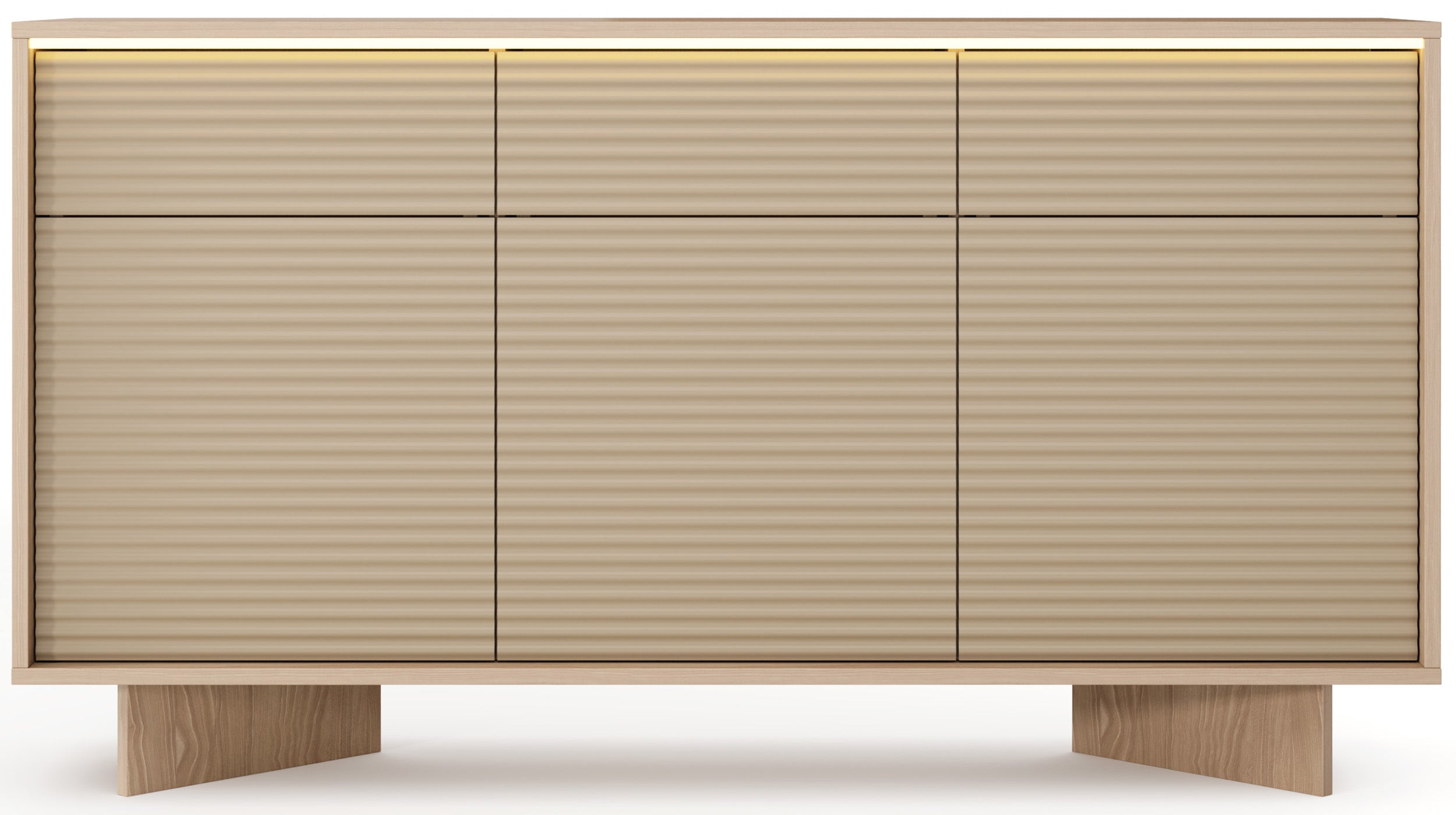 Drehtürenschrank Semi mit drei Schubladen und LED-Beleuchtung, 154 cm, Bolivar Natur/Cappuccino