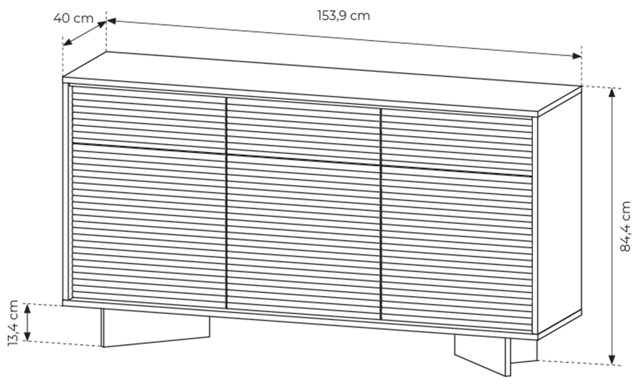 Drehtürenschrank Semi mit drei Schubladen und LED-Beleuchtung, 154 cm, Bolivar Natur/Cappuccino