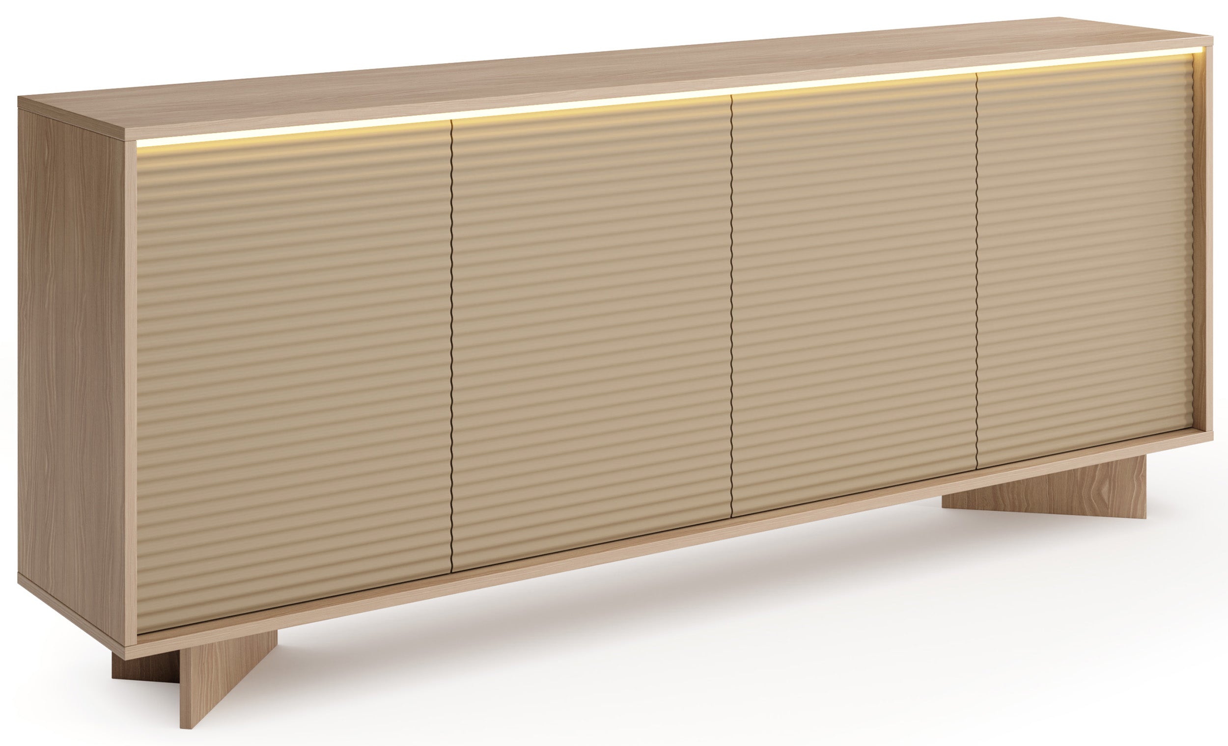 Vier­türige Kommode Semi mit LED-Beleuchtung 204 cm Bolivar Natur/Cappuccino