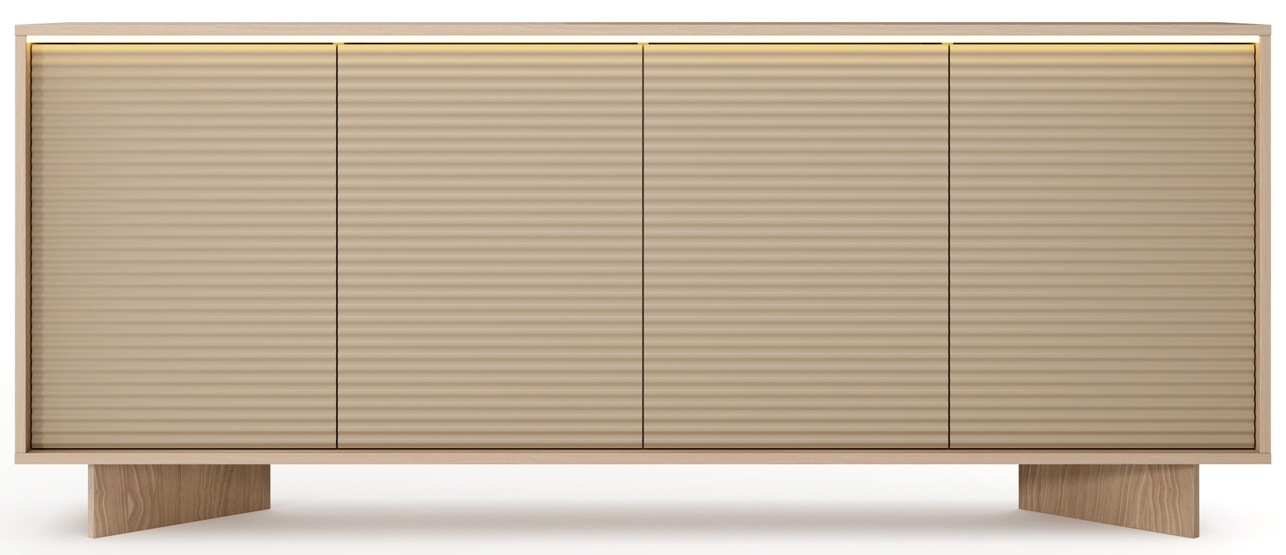 Vier­türige Kommode Semi mit LED-Beleuchtung 204 cm Bolivar Natur/Cappuccino