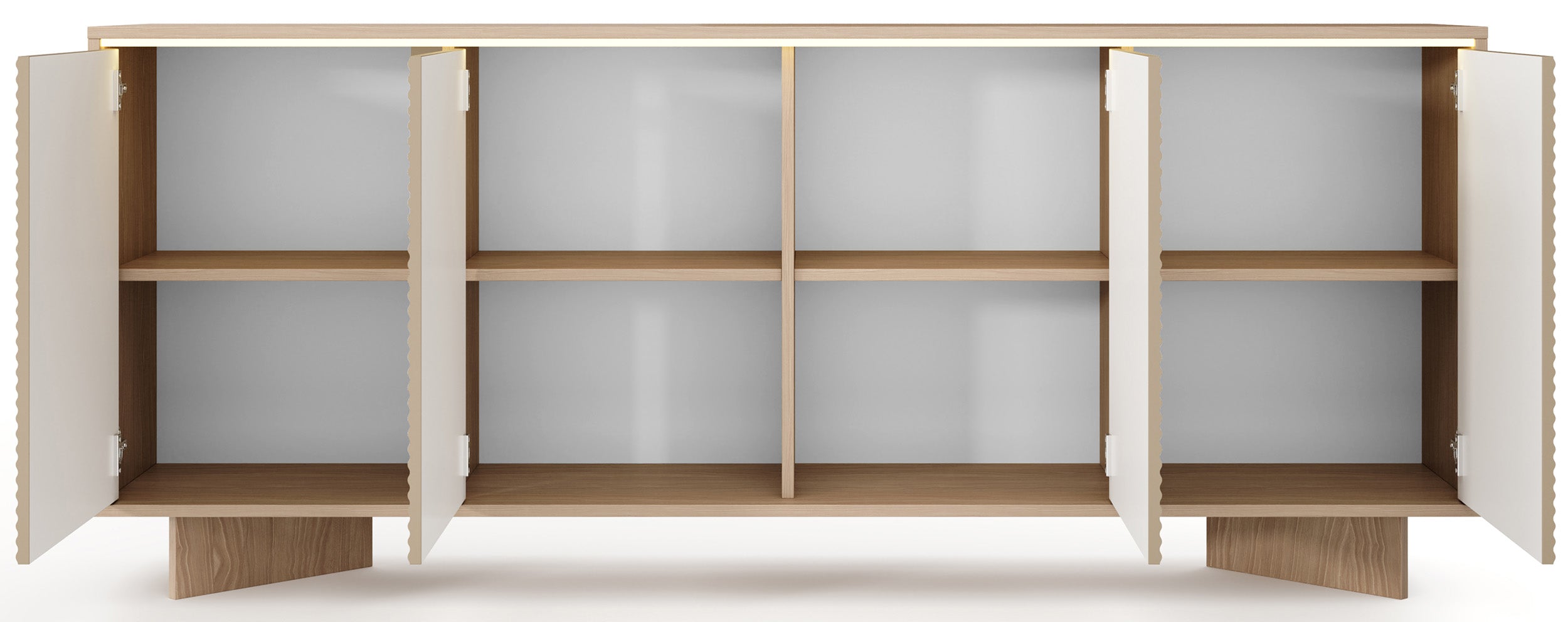Vier­türige Kommode Semi mit LED-Beleuchtung 204 cm Bolivar Natur/Cappuccino