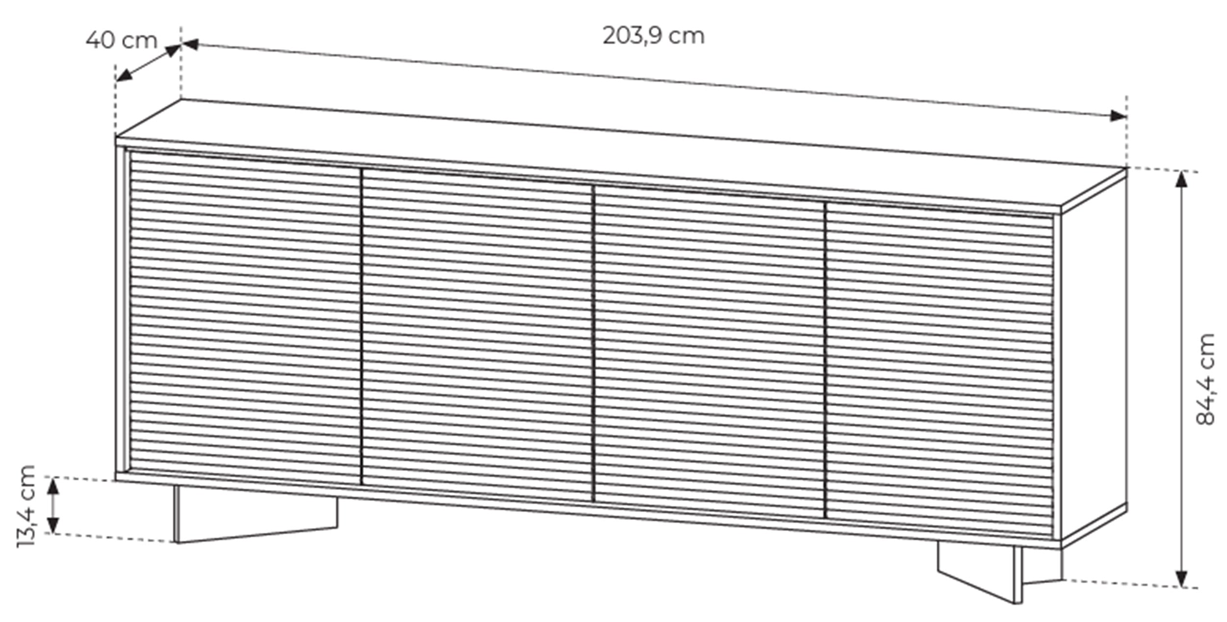 Vier­türige Kommode Semi mit LED-Beleuchtung 204 cm Bolivar Natur/Cappuccino