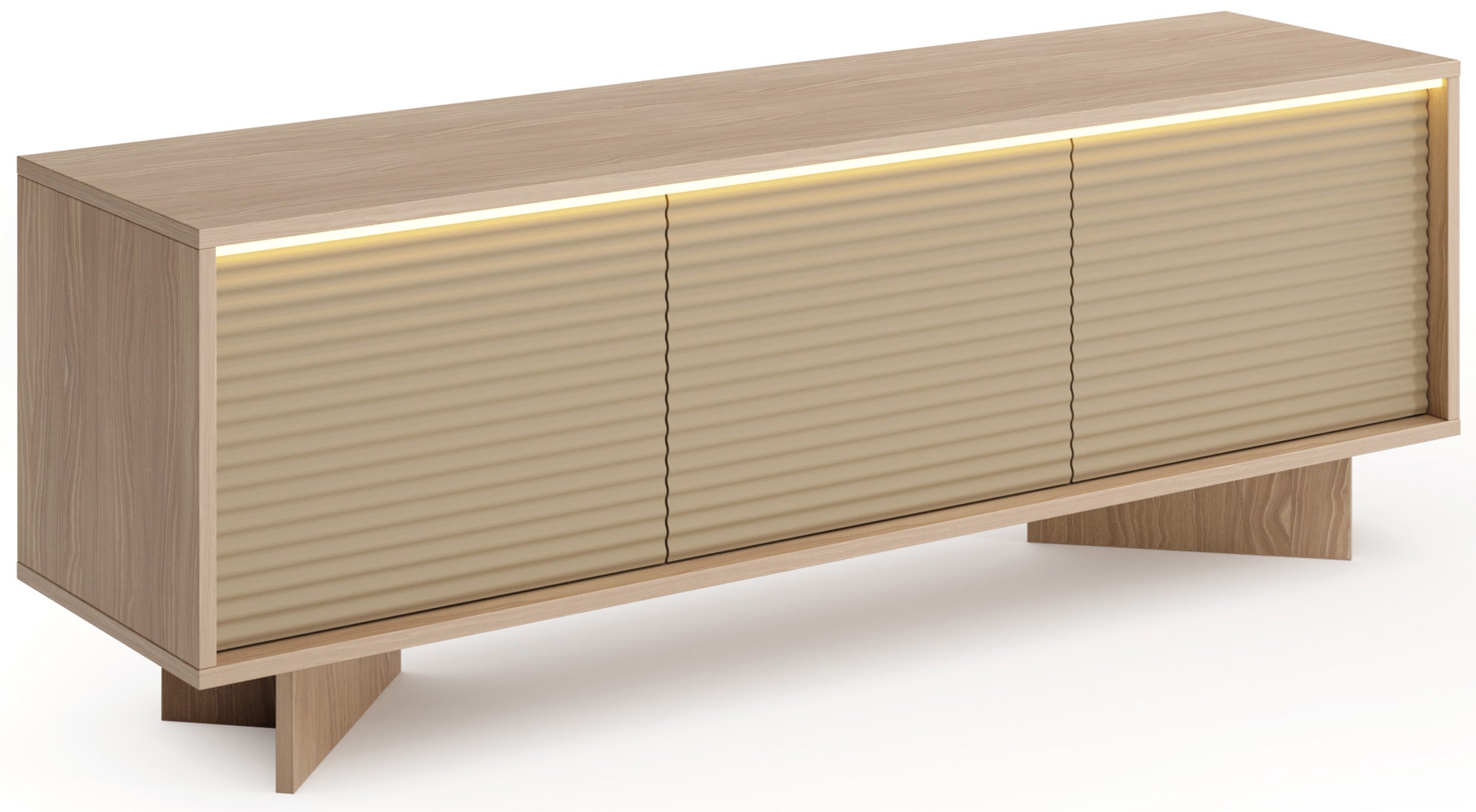 TV-Schrank Semi mit drei Türen und LED-Beleuchtung, 154 cm, Bolivar Natur/Cappuccino