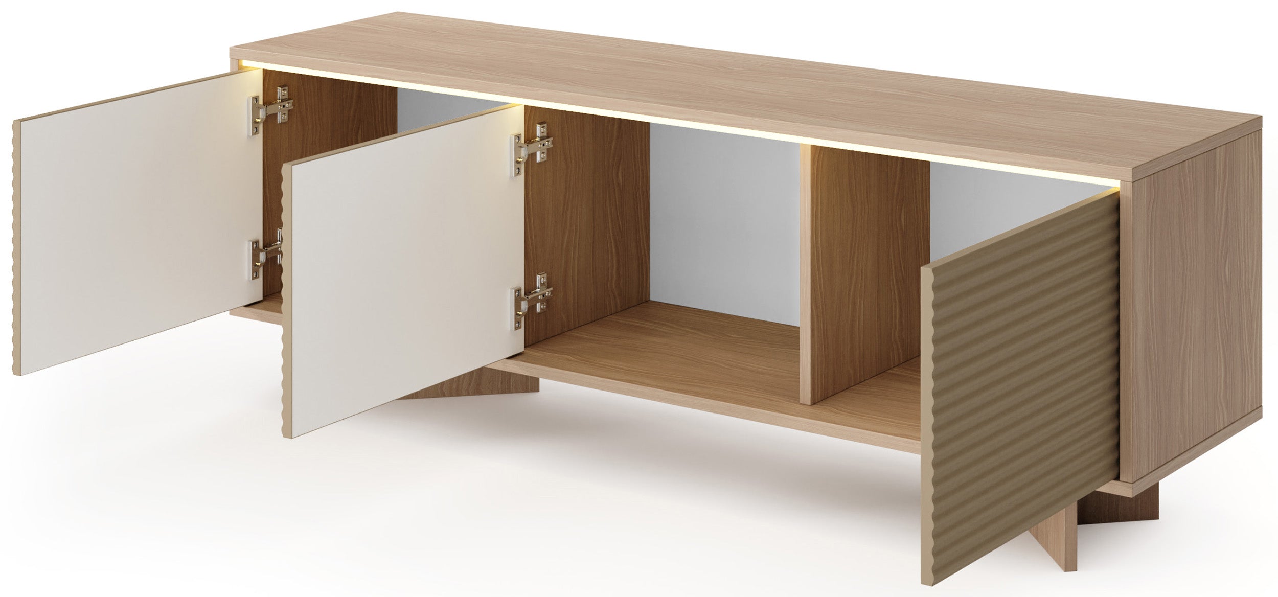 TV-Schrank Semi mit drei Türen und LED-Beleuchtung, 154 cm, Bolivar Natur/Cappuccino