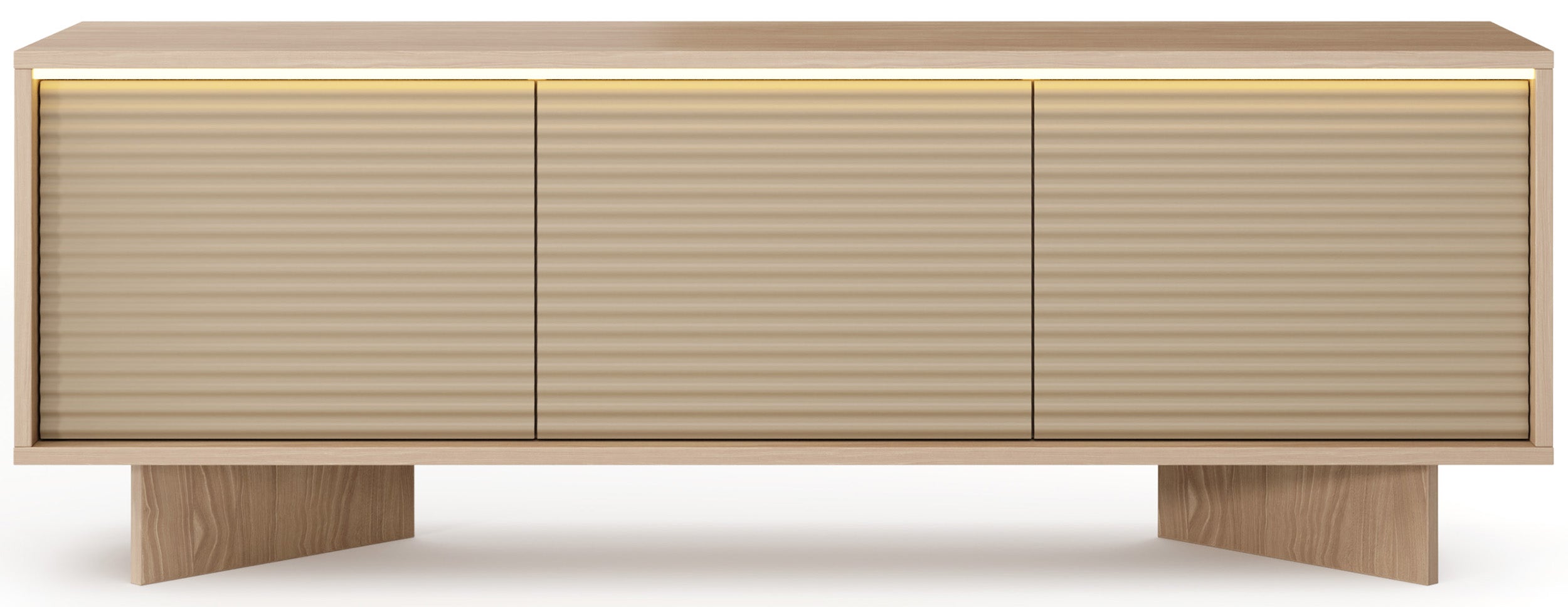 TV-Schrank Semi mit drei Türen und LED-Beleuchtung, 154 cm, Bolivar Natur/Cappuccino