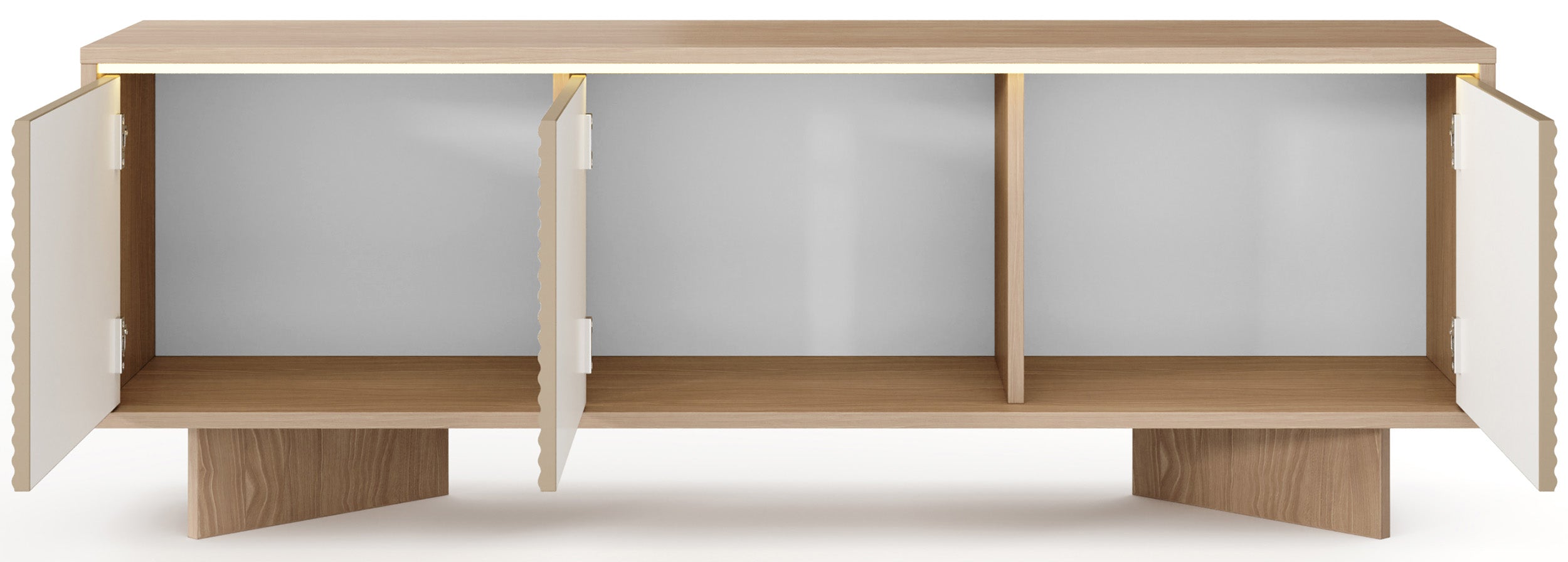 TV-Schrank Semi mit drei Türen und LED-Beleuchtung, 154 cm, Bolivar Natur/Cappuccino