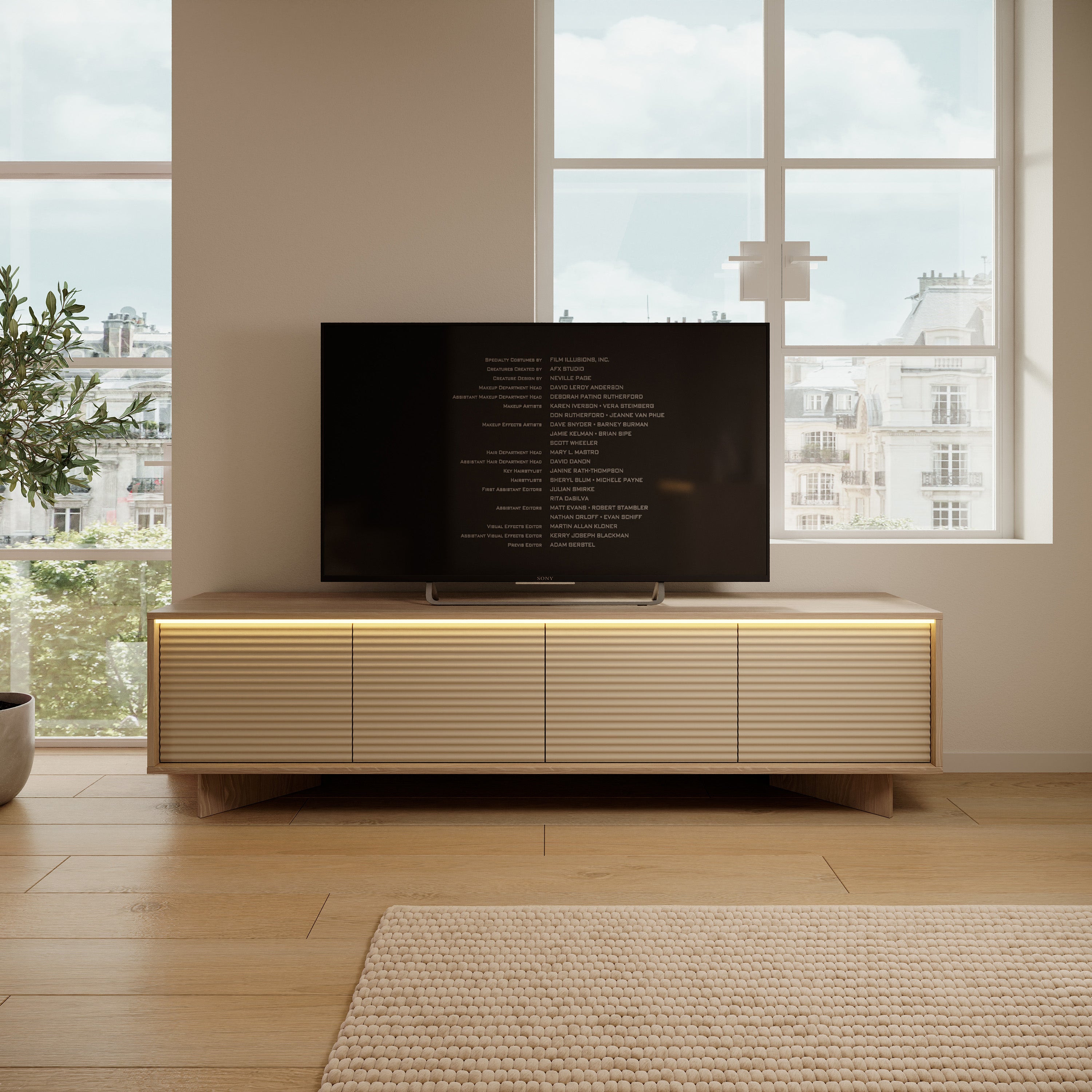 Viertrügiger TV-Schrank Semi mit LED-Beleuchtung 204 cm Bolivar Natur/Cappuccino