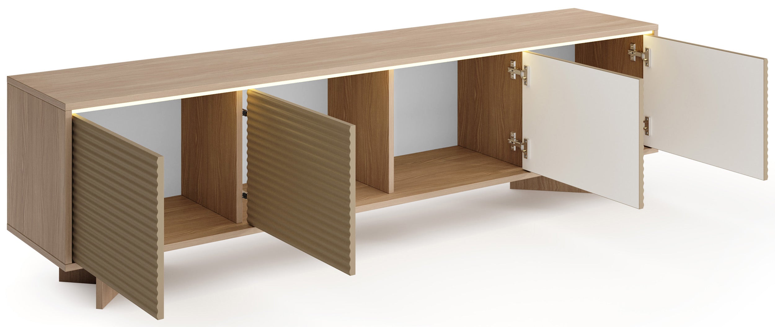 Viertrügiger TV-Schrank Semi mit LED-Beleuchtung 204 cm Bolivar Natur/Cappuccino