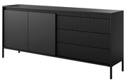Zweiturige Kommode Falsetto mit geriffelten Fronten und drei Schubladen, 187 cm, schwarz