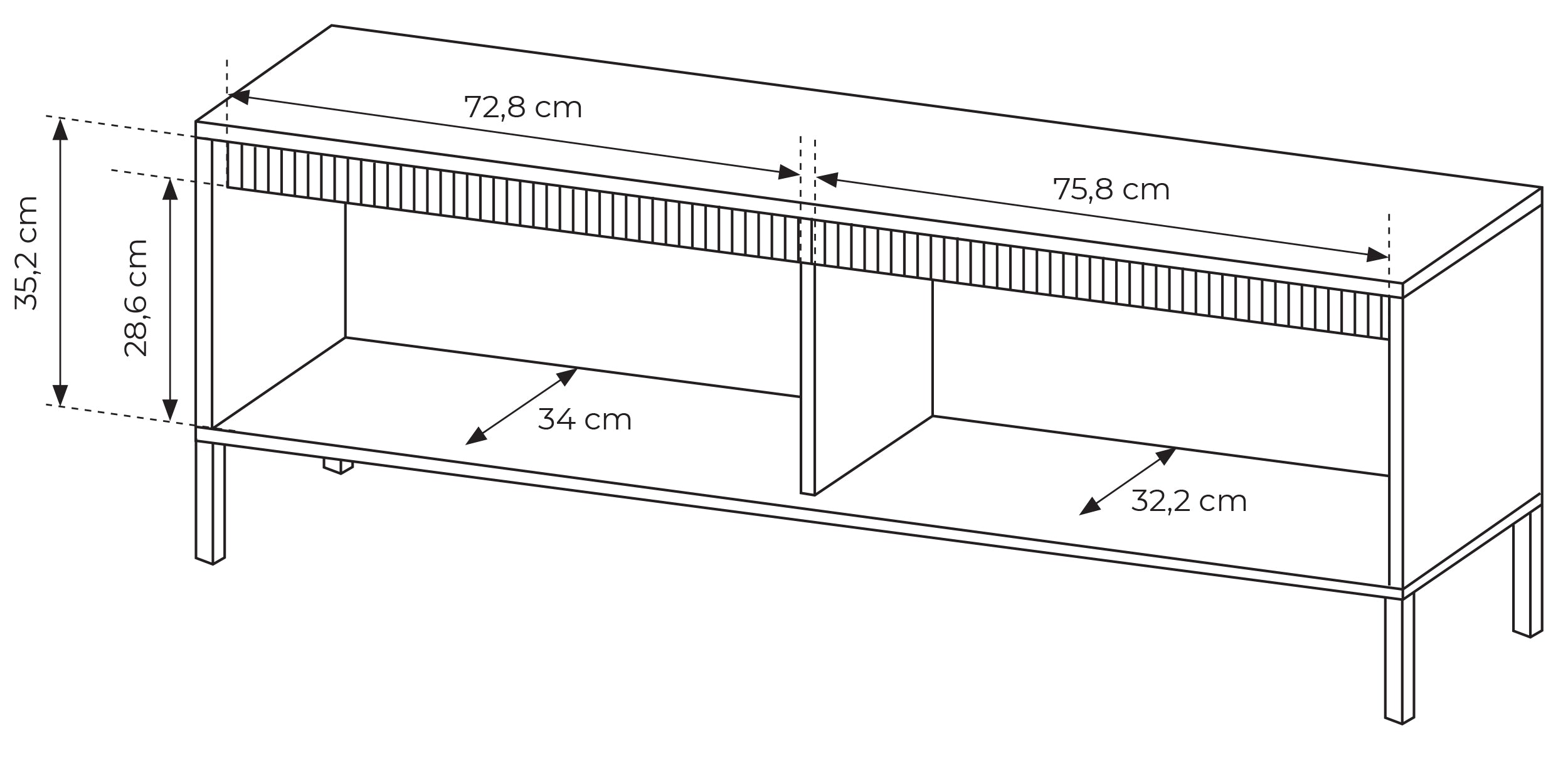 Falsetto TV-Schrank, zweiflügelig mit gerillter Front, 154 cm, schwarz