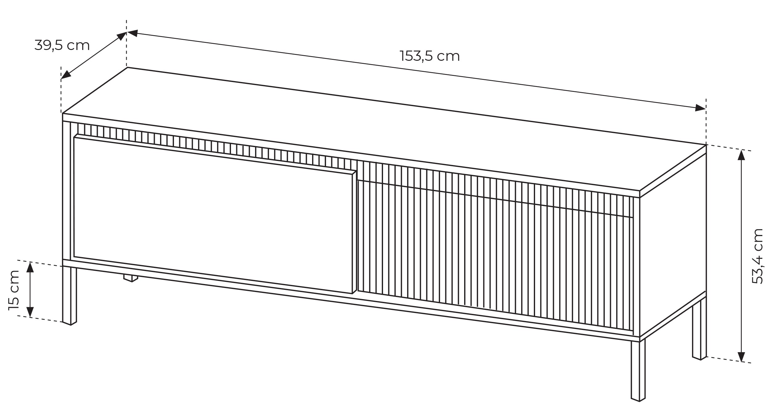 Falsetto TV-Schrank, zweiflügelig mit gerillter Front, 154 cm, schwarz