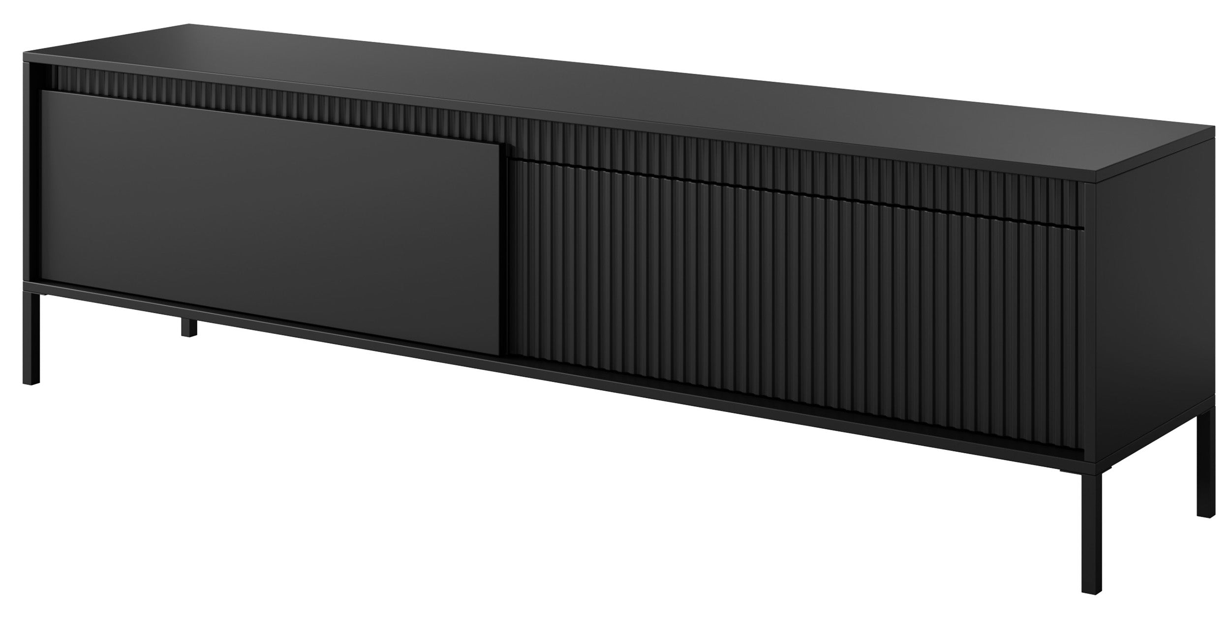 Falsetto TV-Schrank mit zwei Türen und geriffelter Front, 187 cm, schwarz