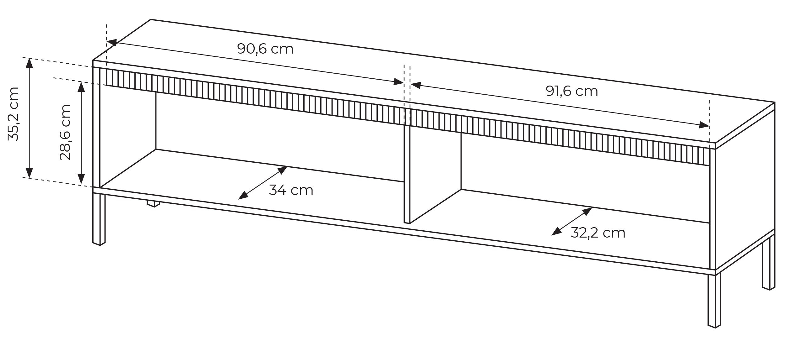 Falsetto TV-Schrank mit zwei Türen und geriffelter Front, 187 cm, schwarz