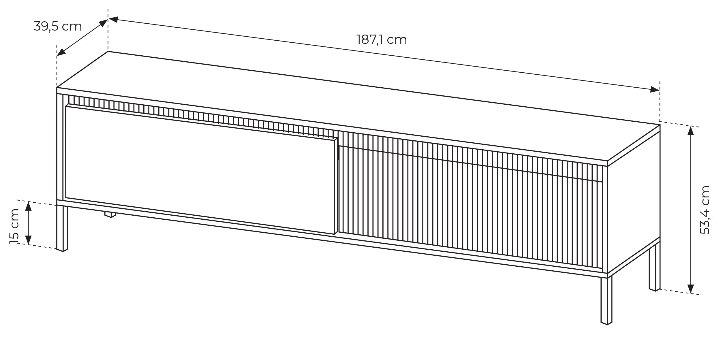 Falsetto TV-Schrank mit zwei Türen und geriffelter Front, 187 cm, schwarz