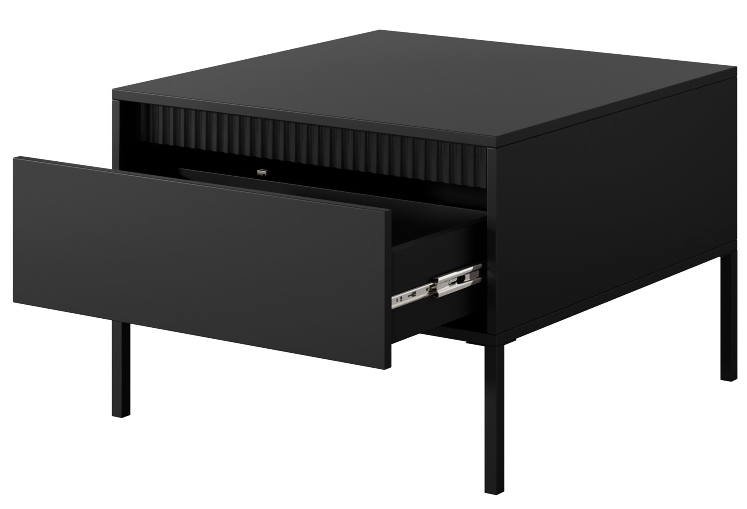 Couchtisch Falsetto mit Schublade und geriffelter Front 68x68 cm schwarz