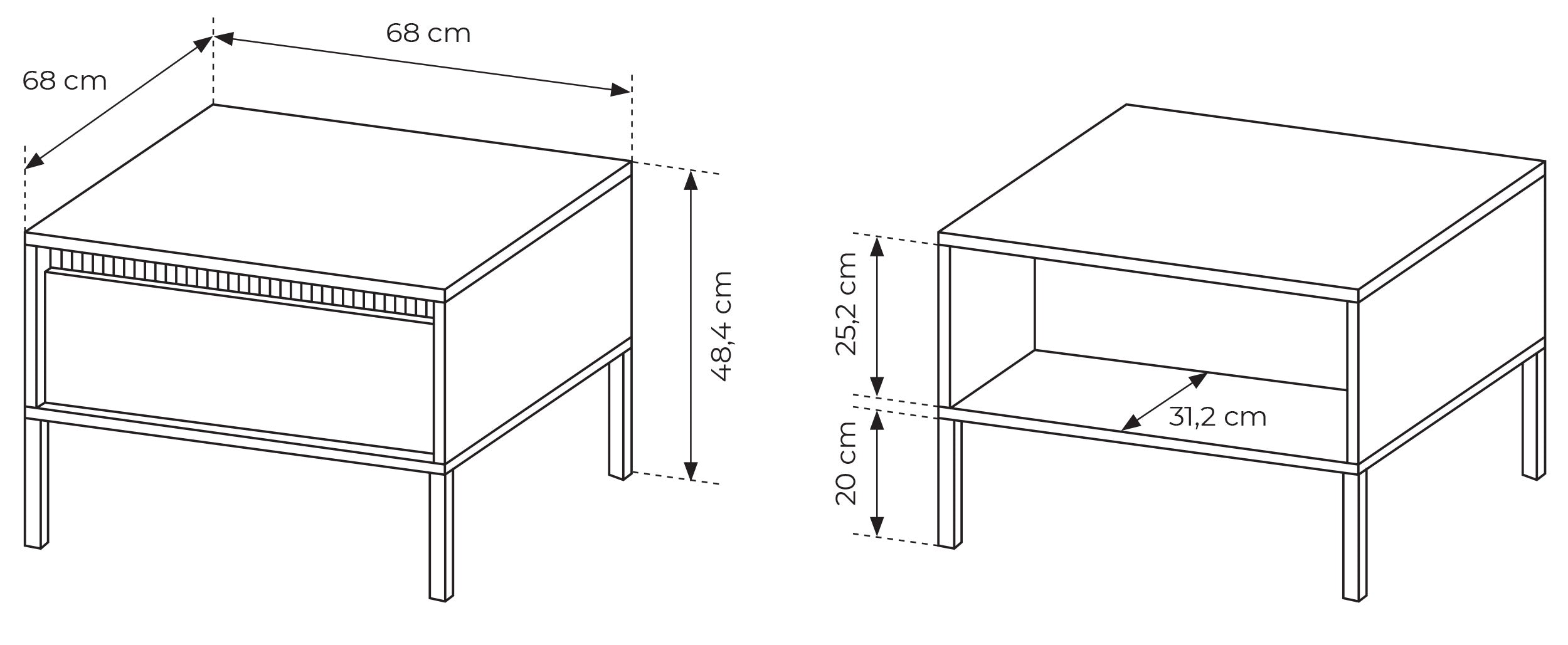 Couchtisch Falsetto mit Schublade und geriffelter Front 68x68 cm schwarz