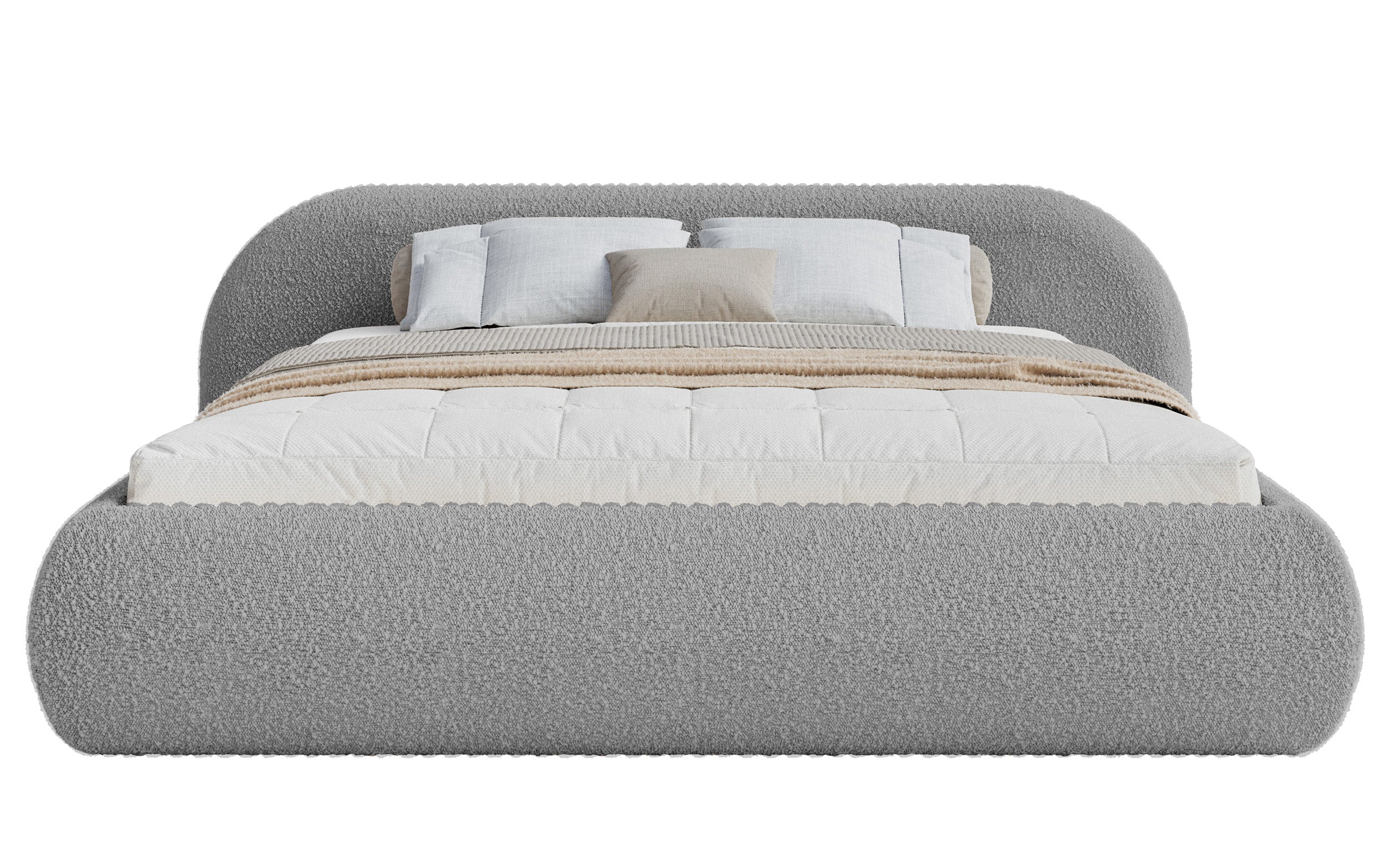 Gepolstertes Bett 160x200 cm Shels Low in grauem Bouclé