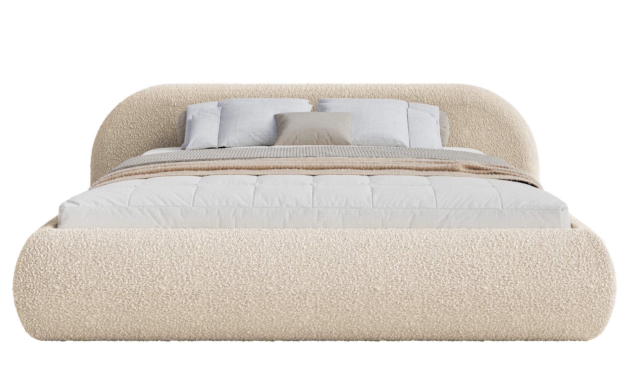 Polsterbett 160x200 cm Shels Low mit Stauraum, Metallrahmen, hellbeige Bouclé