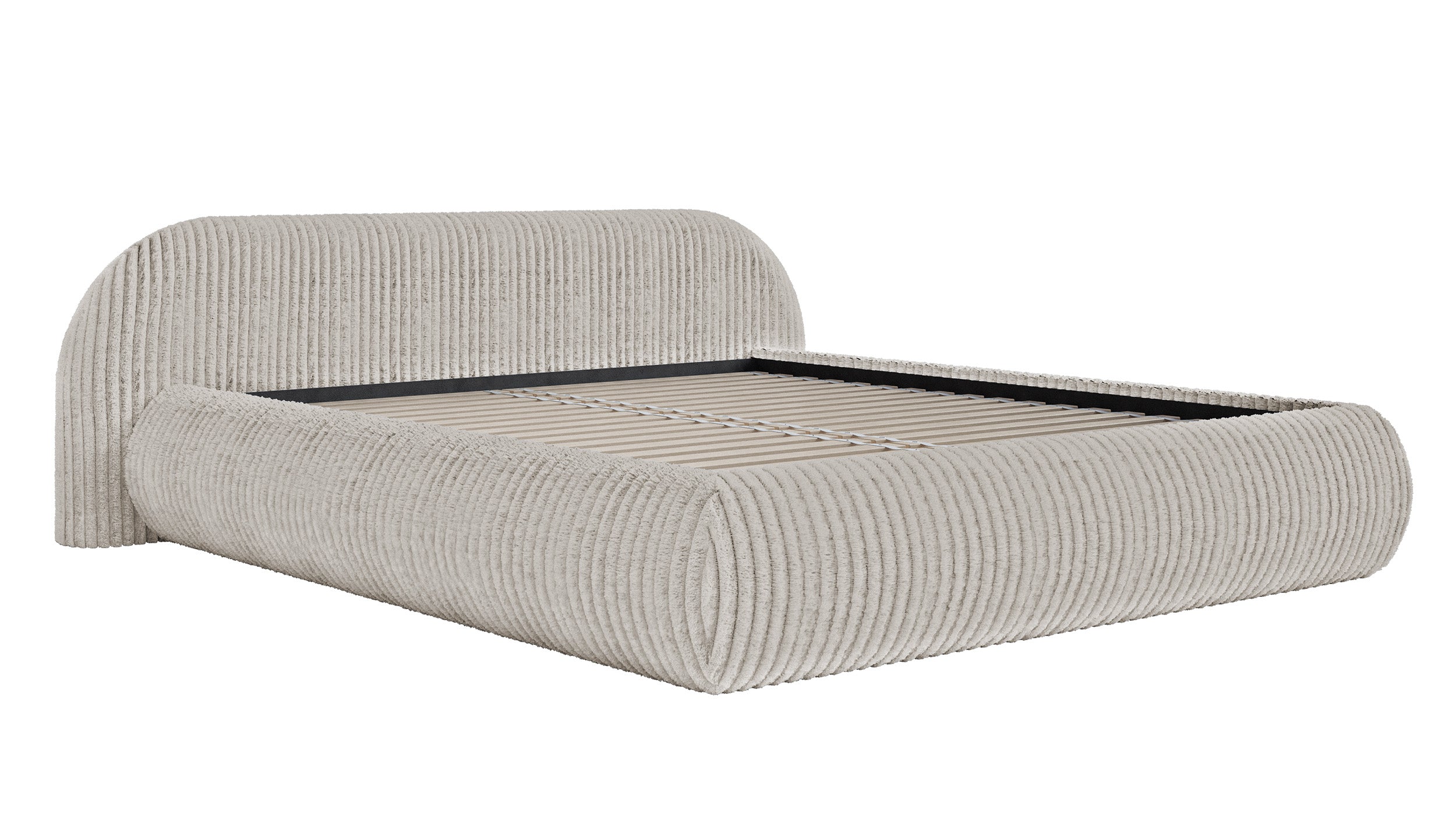 Polsterbett 180x200 cm Shels Low in grau-beige, dicker Cordstoff
