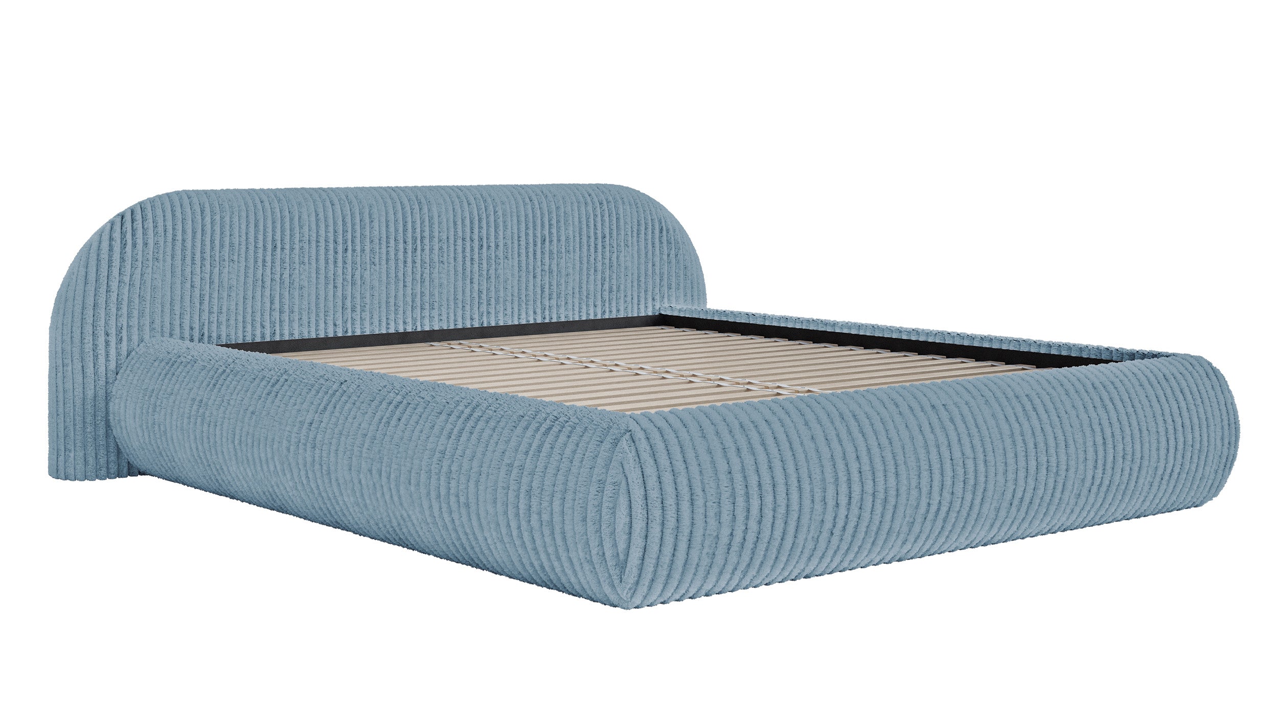 Polsterbett 160x200 cm Shels Low, blau, dicker Cordstoff
