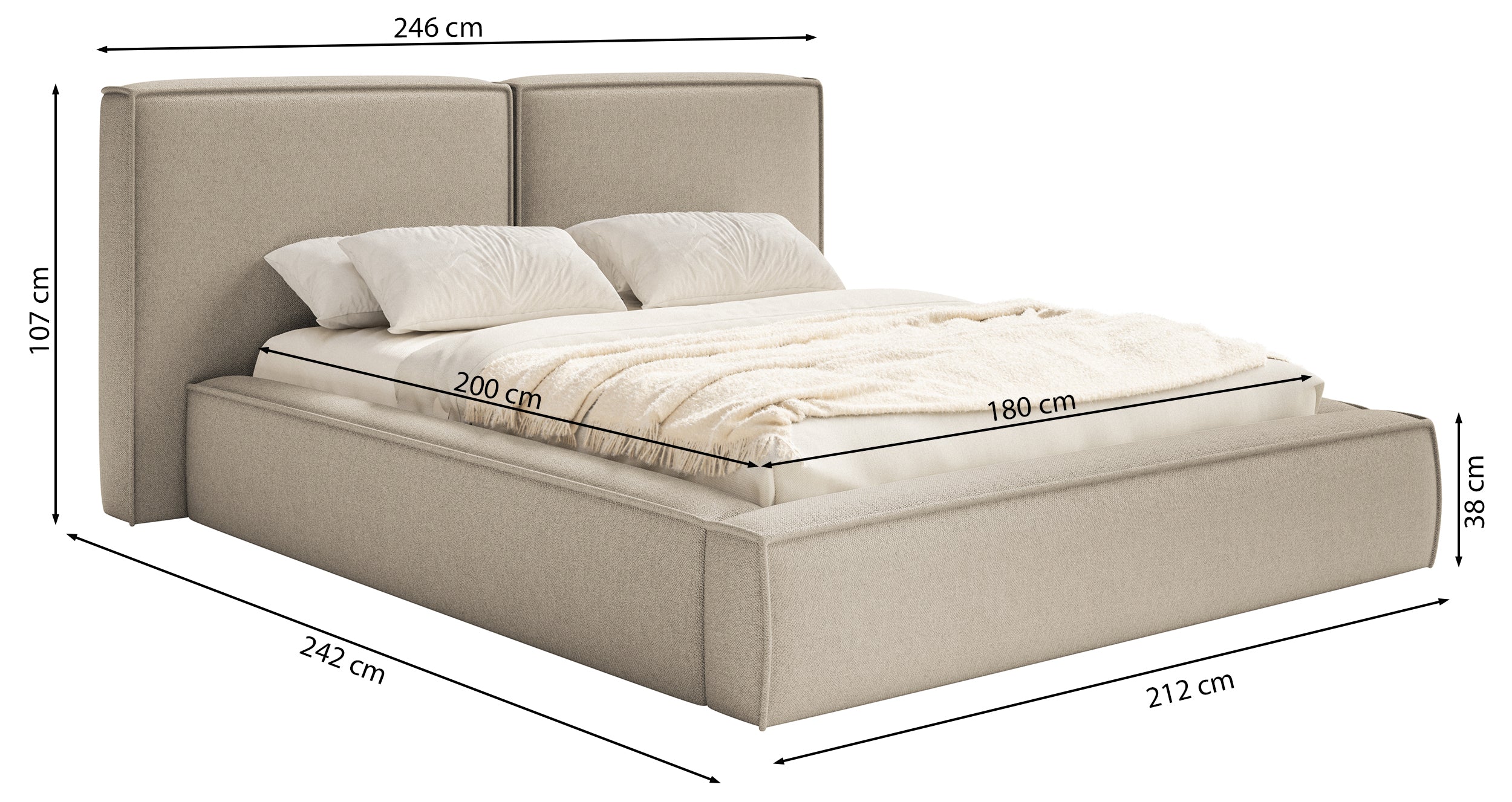 Polsterbett 180x200 cm Tilves mit Stauraum, Metallrahmen, beige Chenille