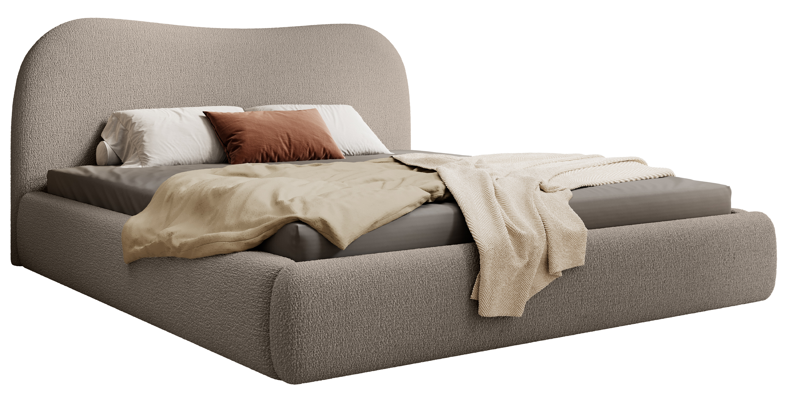 Polsterbett Simsalo 140x200 cm mit Stauraum, dunkelbeige Bouclé