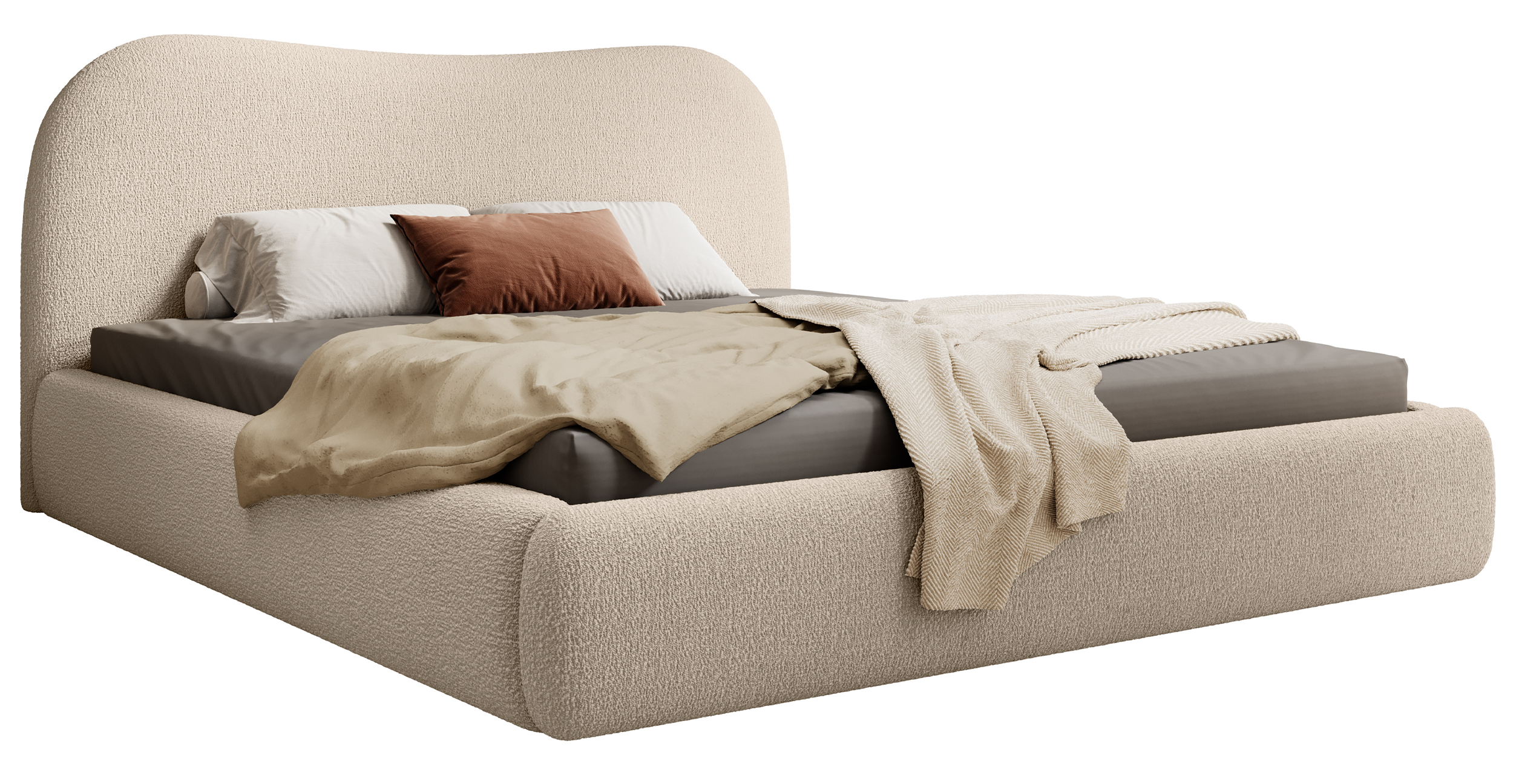 Polsterbett Simsalo 180x200 cm mit Stauraum, beige Bouclé